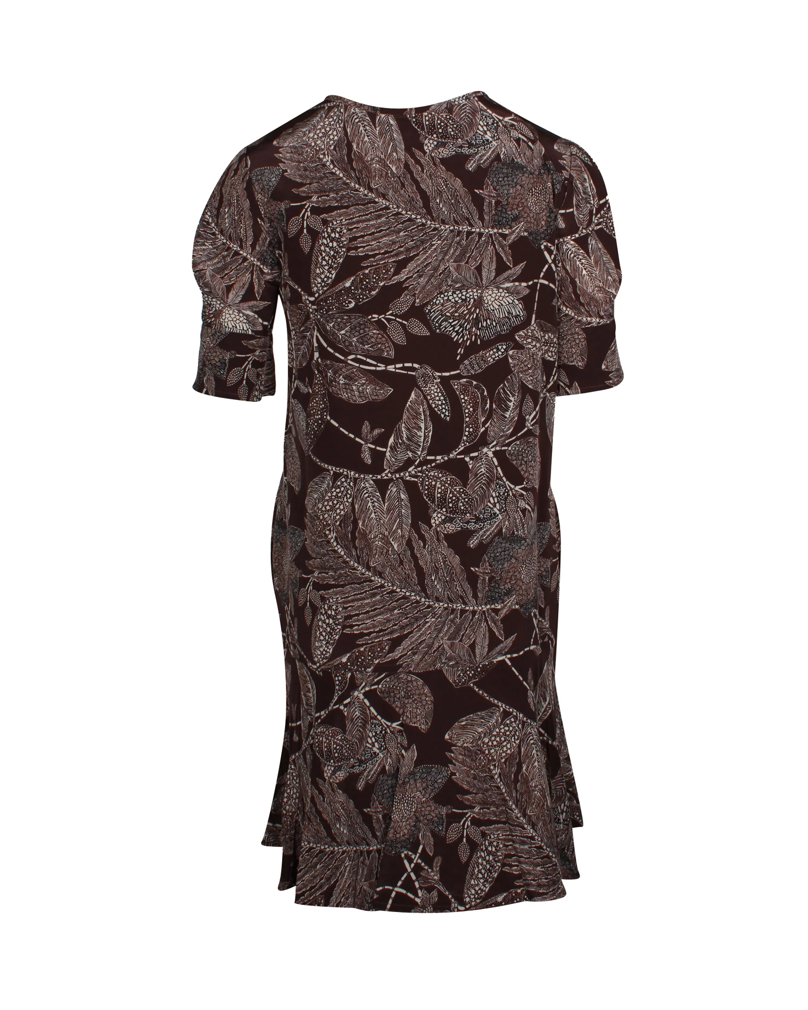Women's Chloe Flared Skirt Floral Dress in Brown Silk - Image 3
