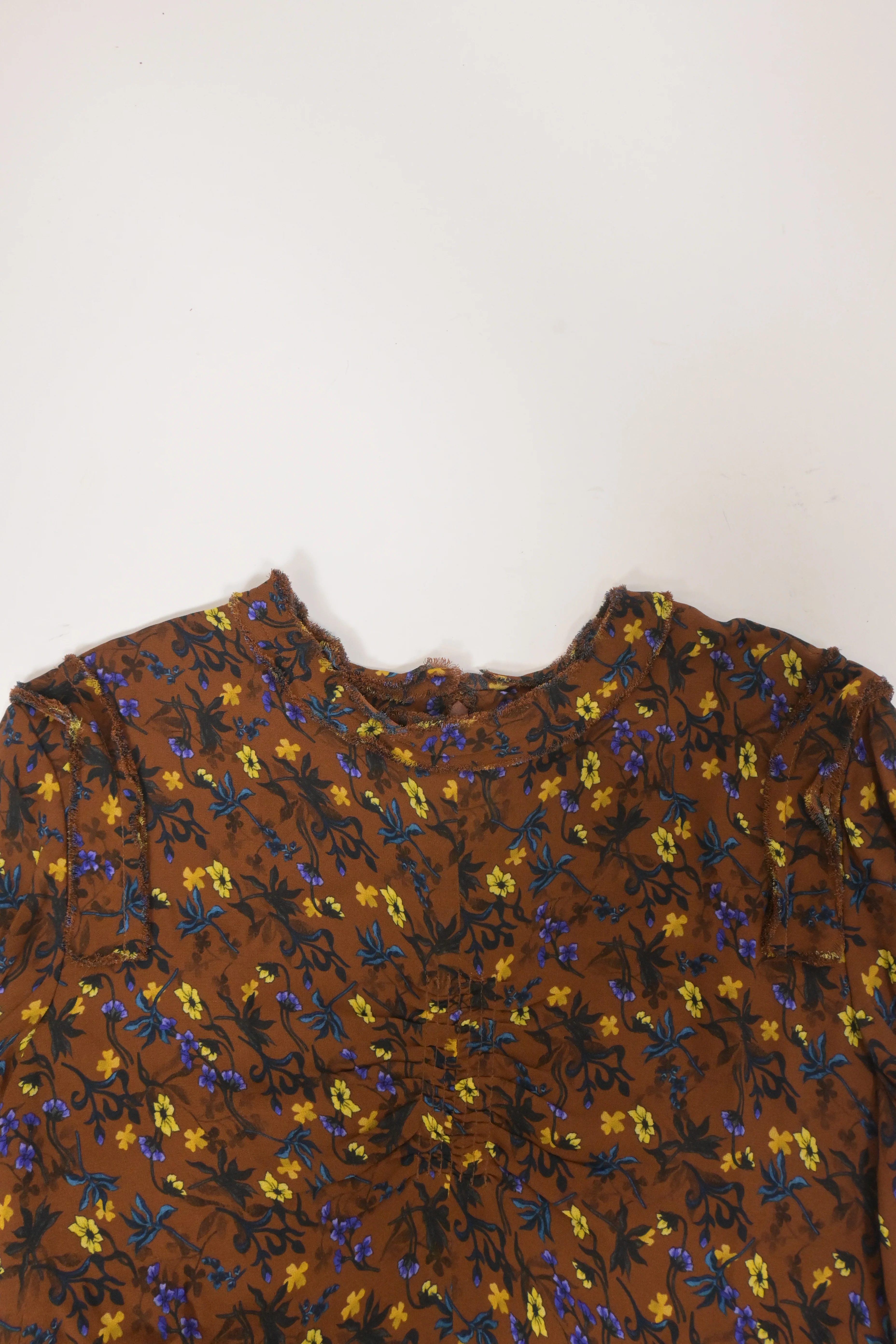Women's  Chloé Floral Print Mini Raw Hem Long Sleeve Dress in Multicolor Viscose - Image 10