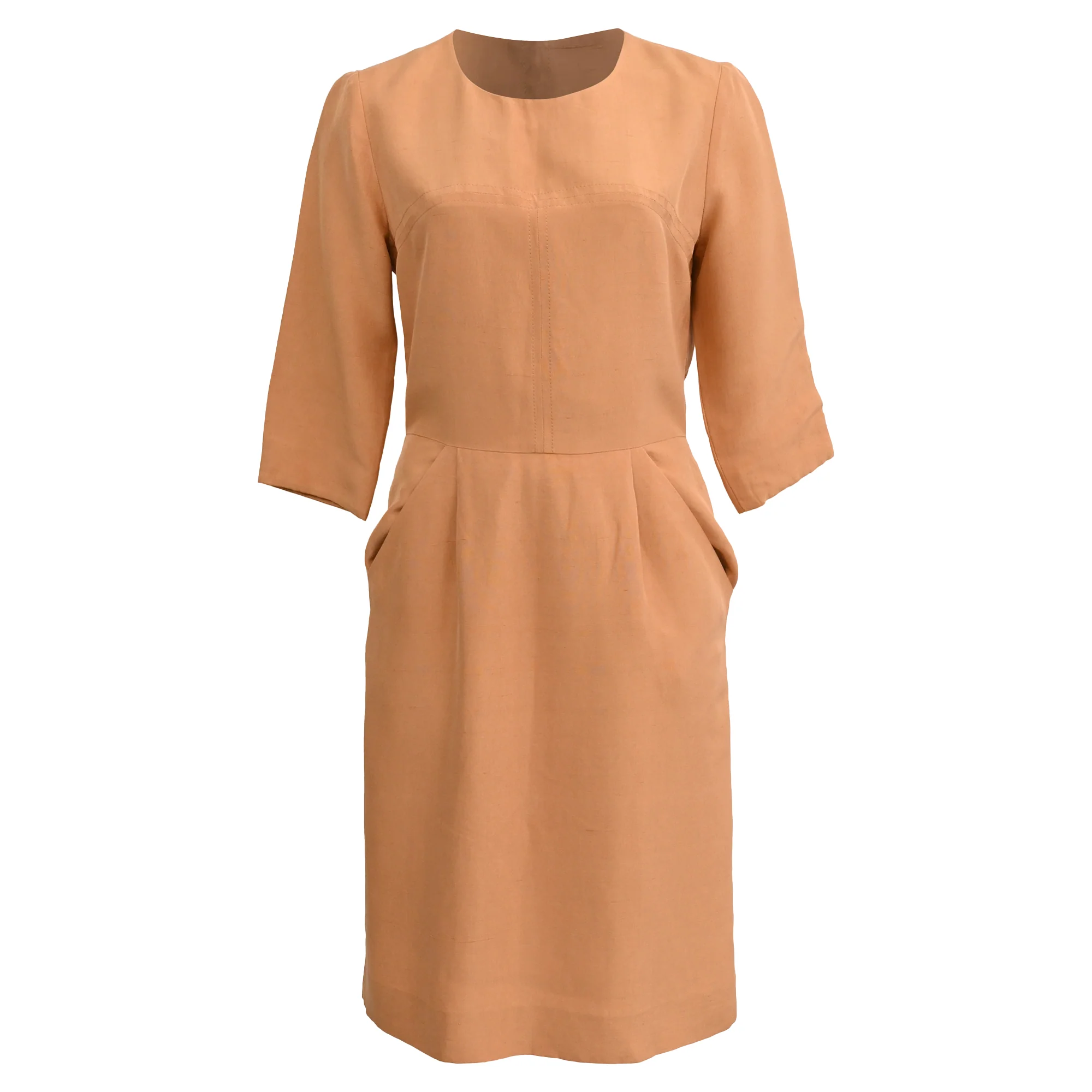 Women's  Chloé Half-Sleeved Midi Dress in Peach Silk