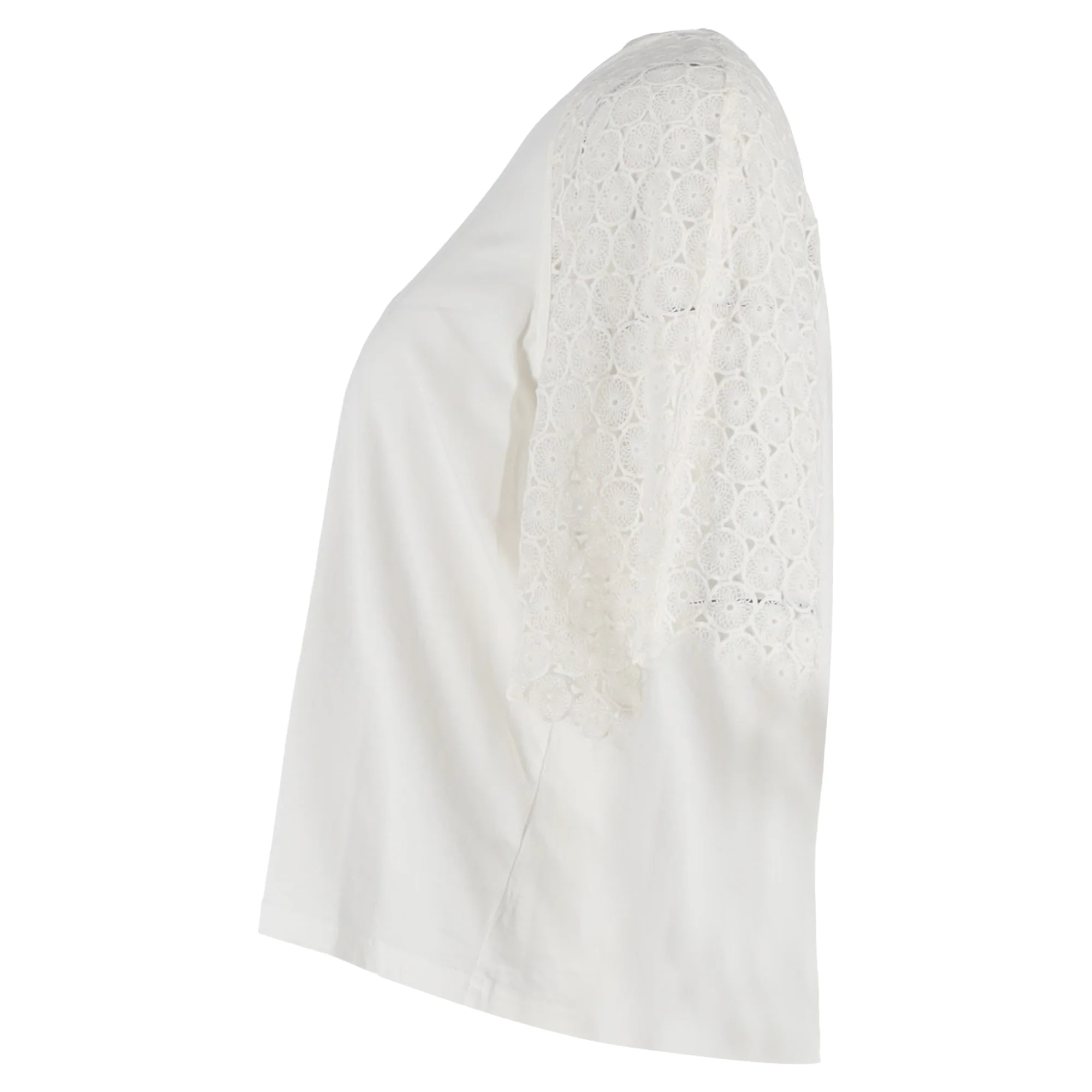 Women's  Chloé Lace Sleeve Crewneck T-Shirt in White Cotton - Image 2