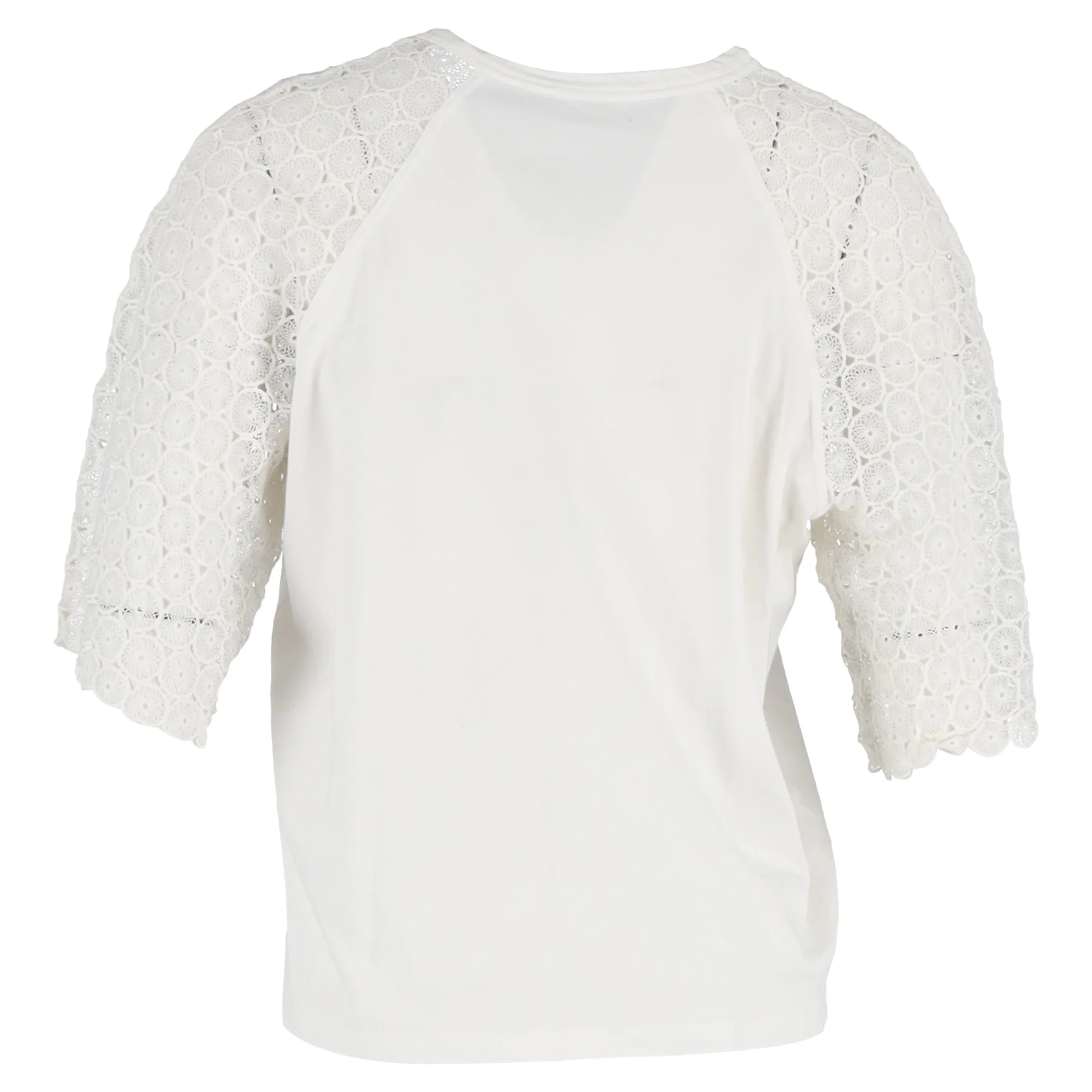 Women's  Chloé Lace Sleeve Crewneck T-Shirt in White Cotton - Image 3