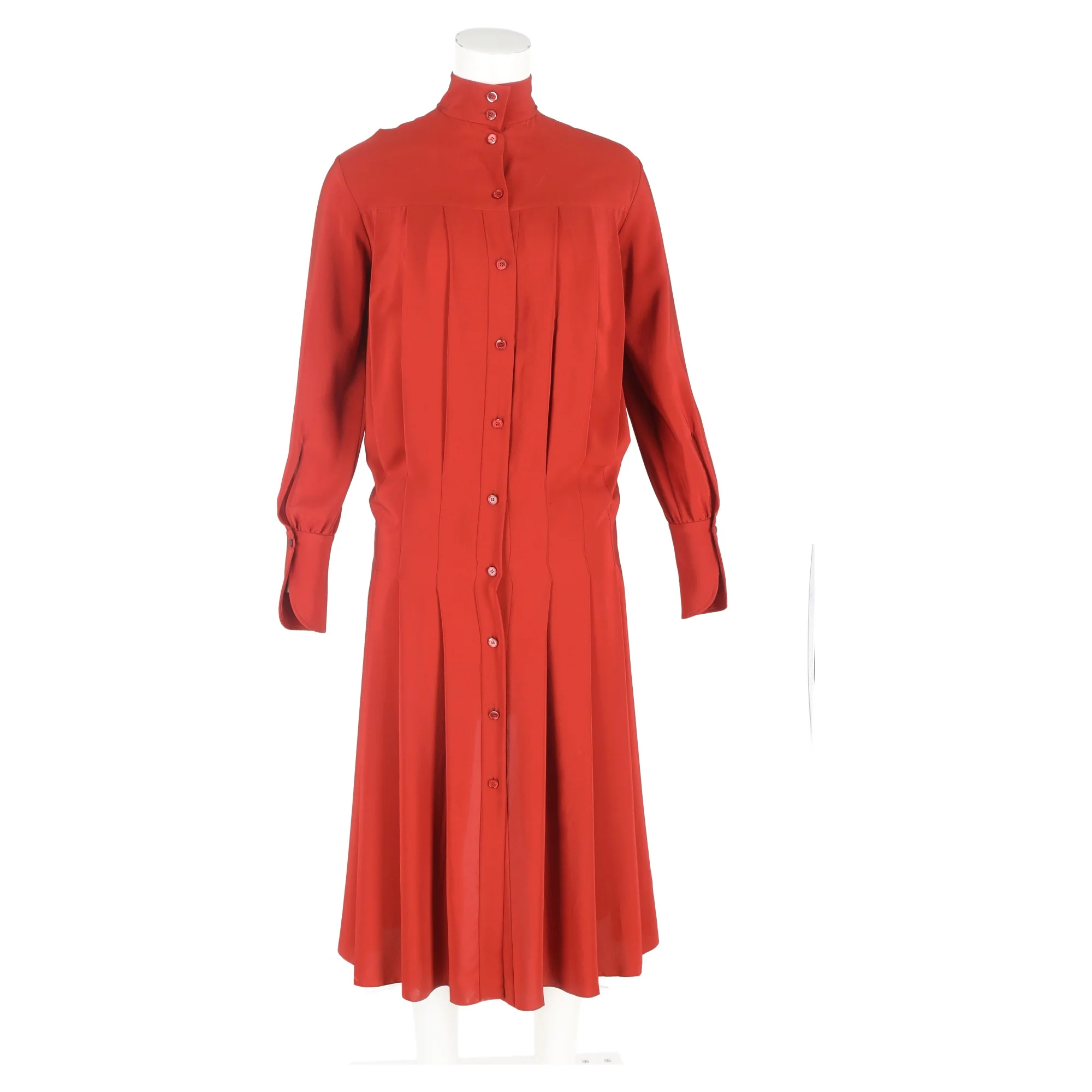 Women's Chloé Mock Neck Back Button-Down Midi Dress in Red Silk - Image 4