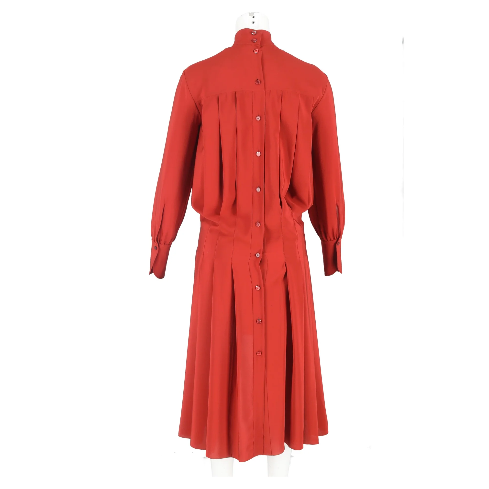 Women's Chloé Mock Neck Back Button-Down Midi Dress in Red Silk - Image 9