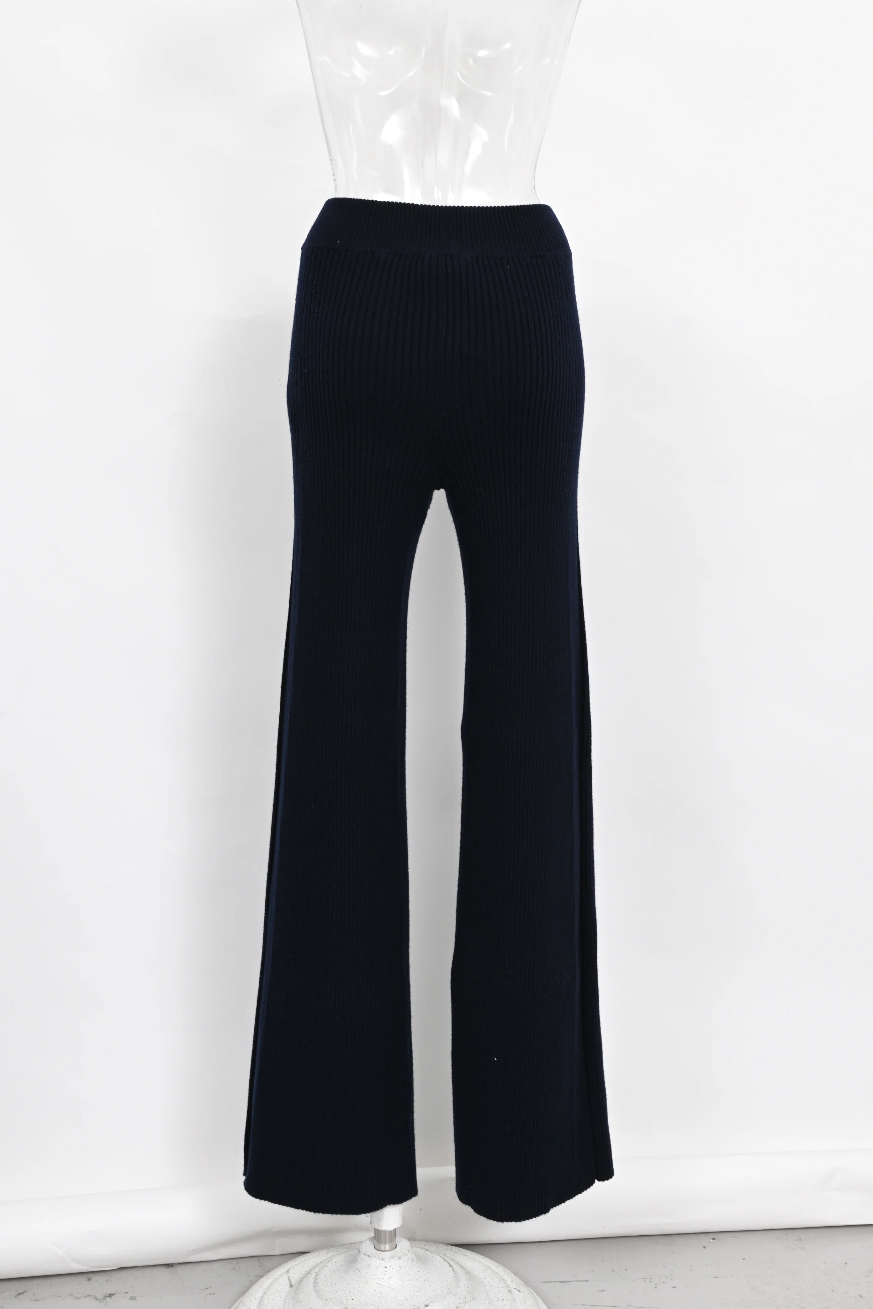 Women's Chloé Ribbed Flared Pants in Navy Blue Wool - Image 2
