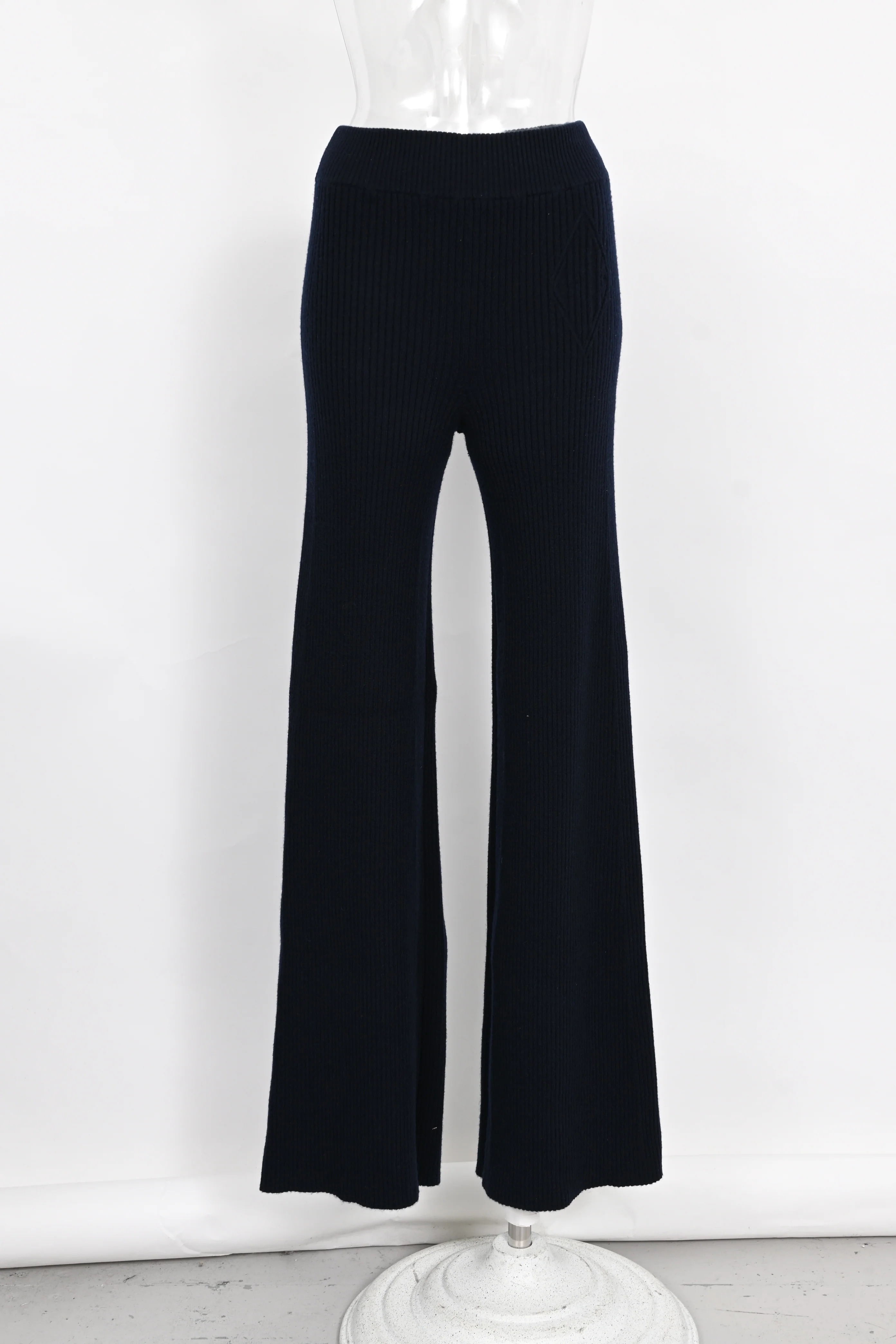 Women's Chloé Ribbed Flared Pants in Navy Blue Wool - Image 6