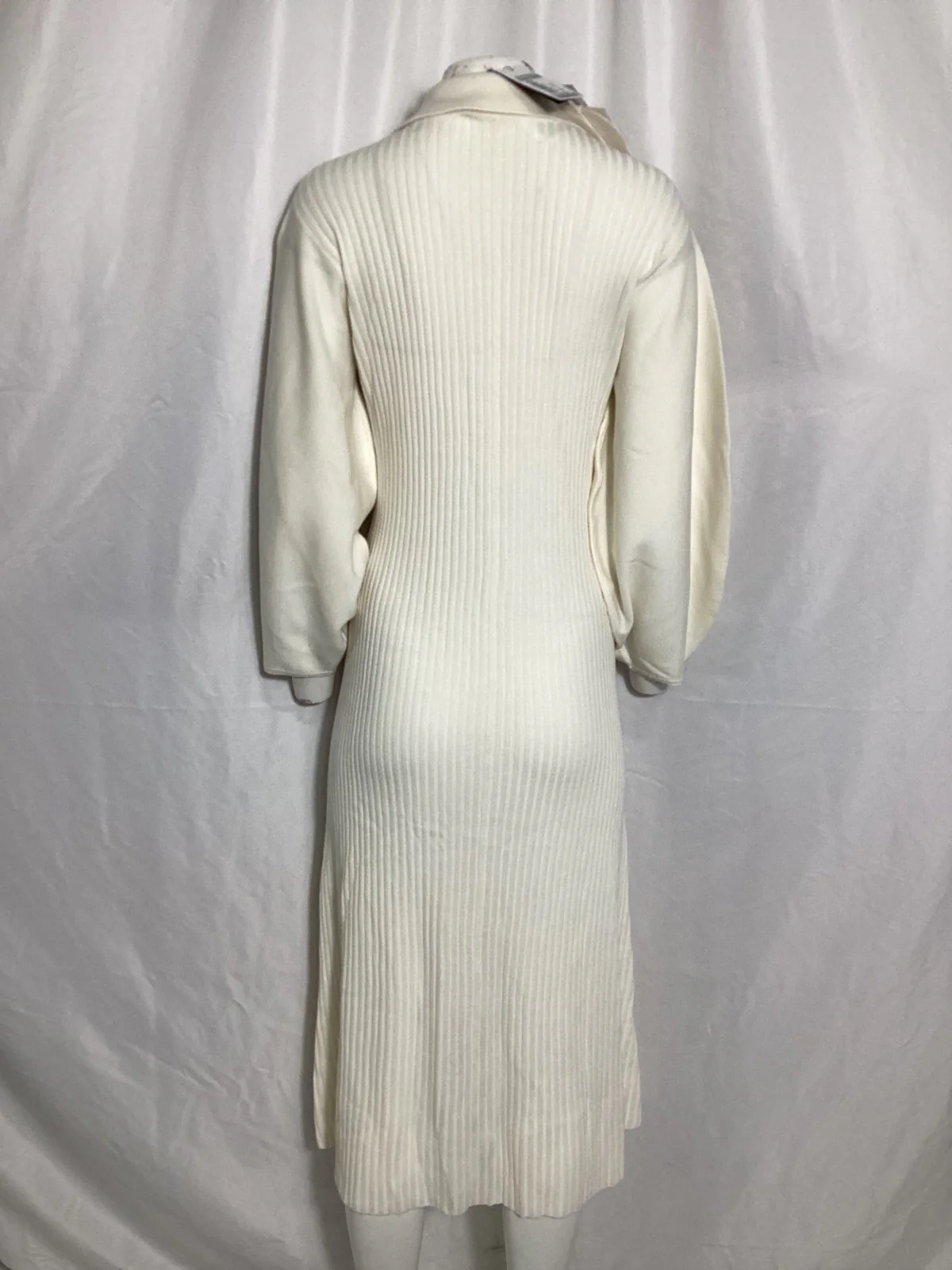 Women's Chloe Ribbed-Knit Midi Collared Dress in Cream Wool - Image 10