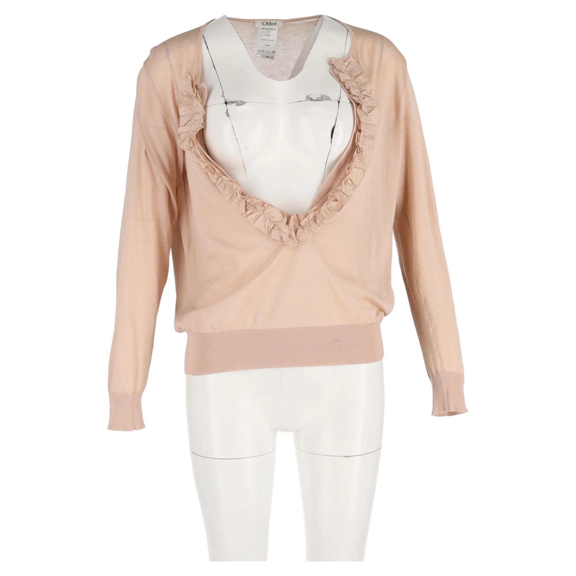 Women's Chloé Ruffle Sweater in Pastel Pink Silk - Image 4