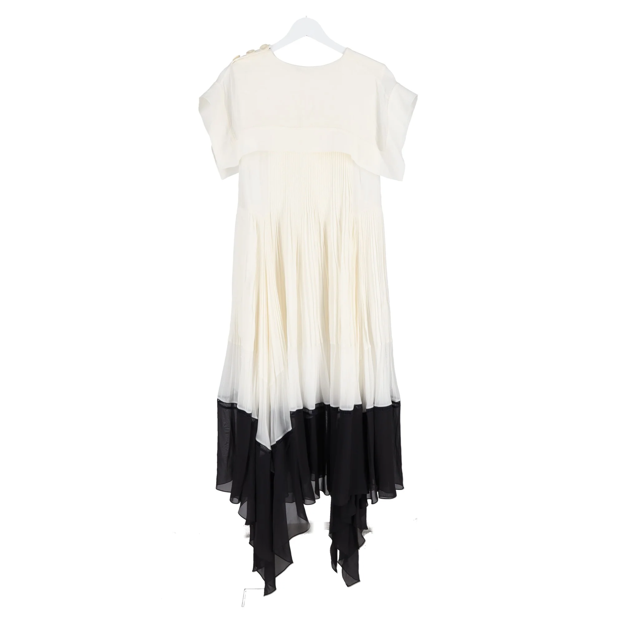Women's Chloé Square Collar Pleated Midi Dress in White and Black Viscose - Image 5