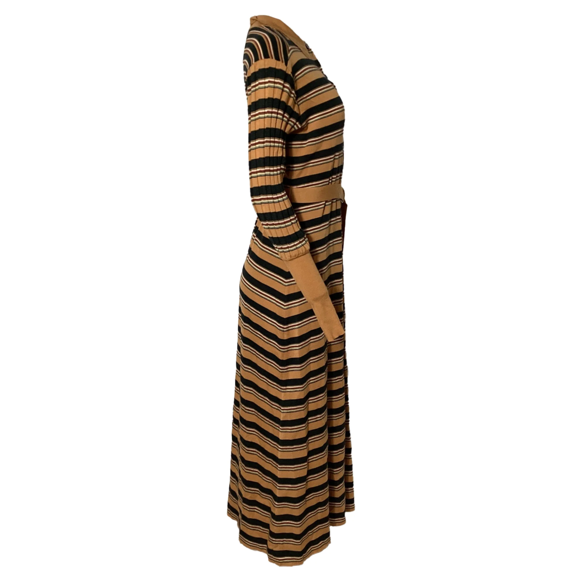 Women's Chloé Striped Shirt Maxi Dress in Brown Wool - Image 4