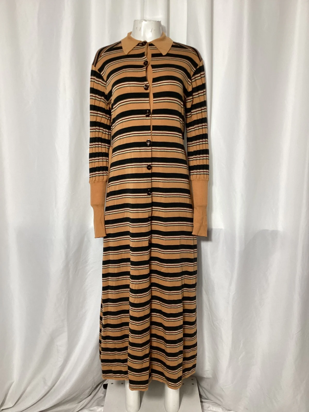 Women's Chloé Striped Shirt Maxi Dress in Brown Wool - Image 7