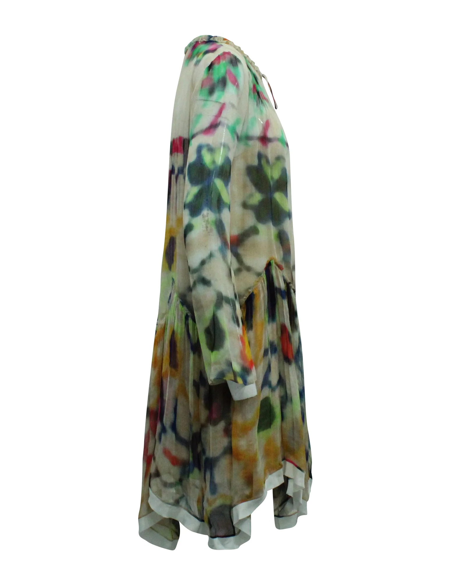 Women's Chloe Tie Dye Print Peasant Dress in Multicolor Silk - Image 3