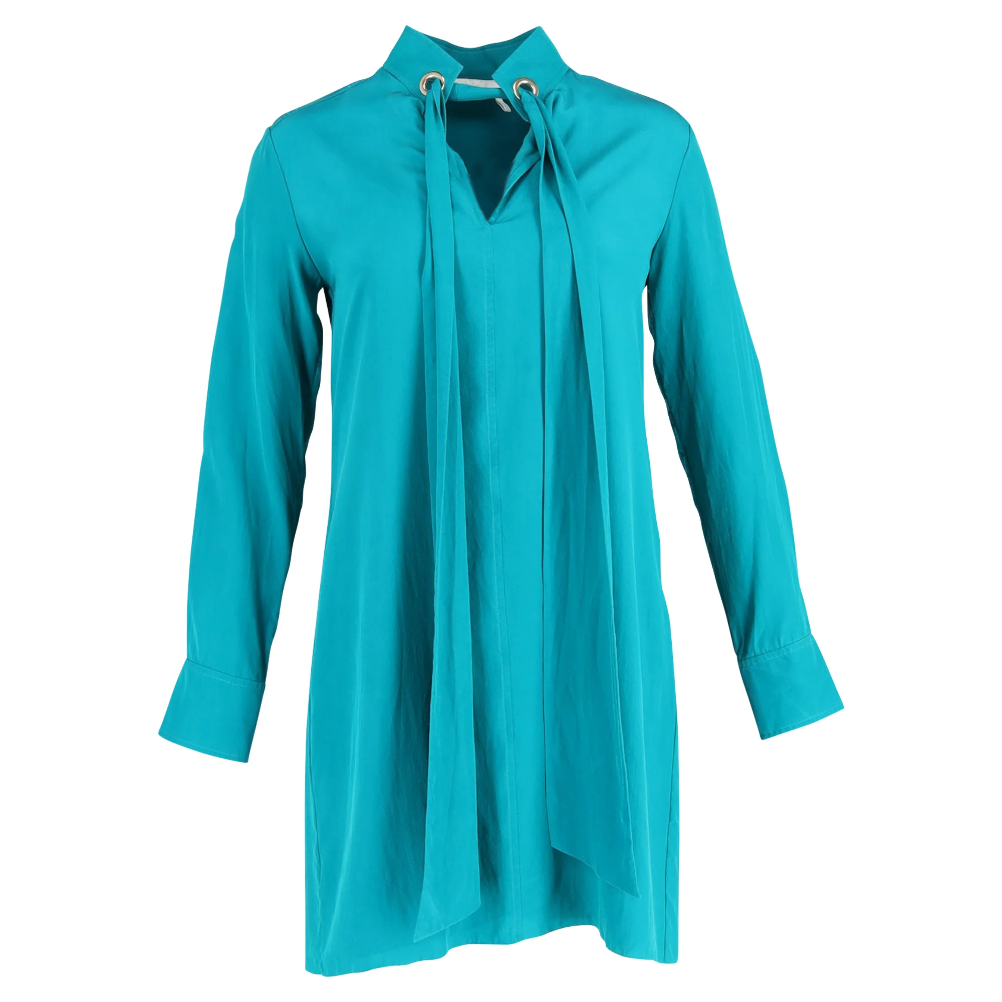 Women's Chloé TIe Neck Blouse in Turquoise Silk
