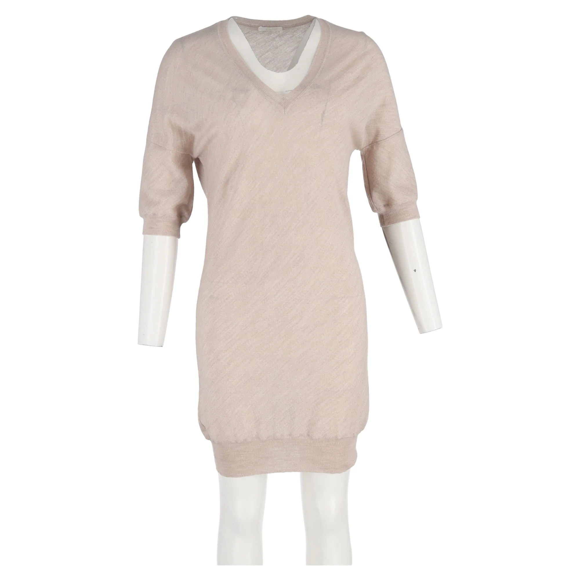Women's Chloé V-neck Mini Dress in Beige Linen - Image 4