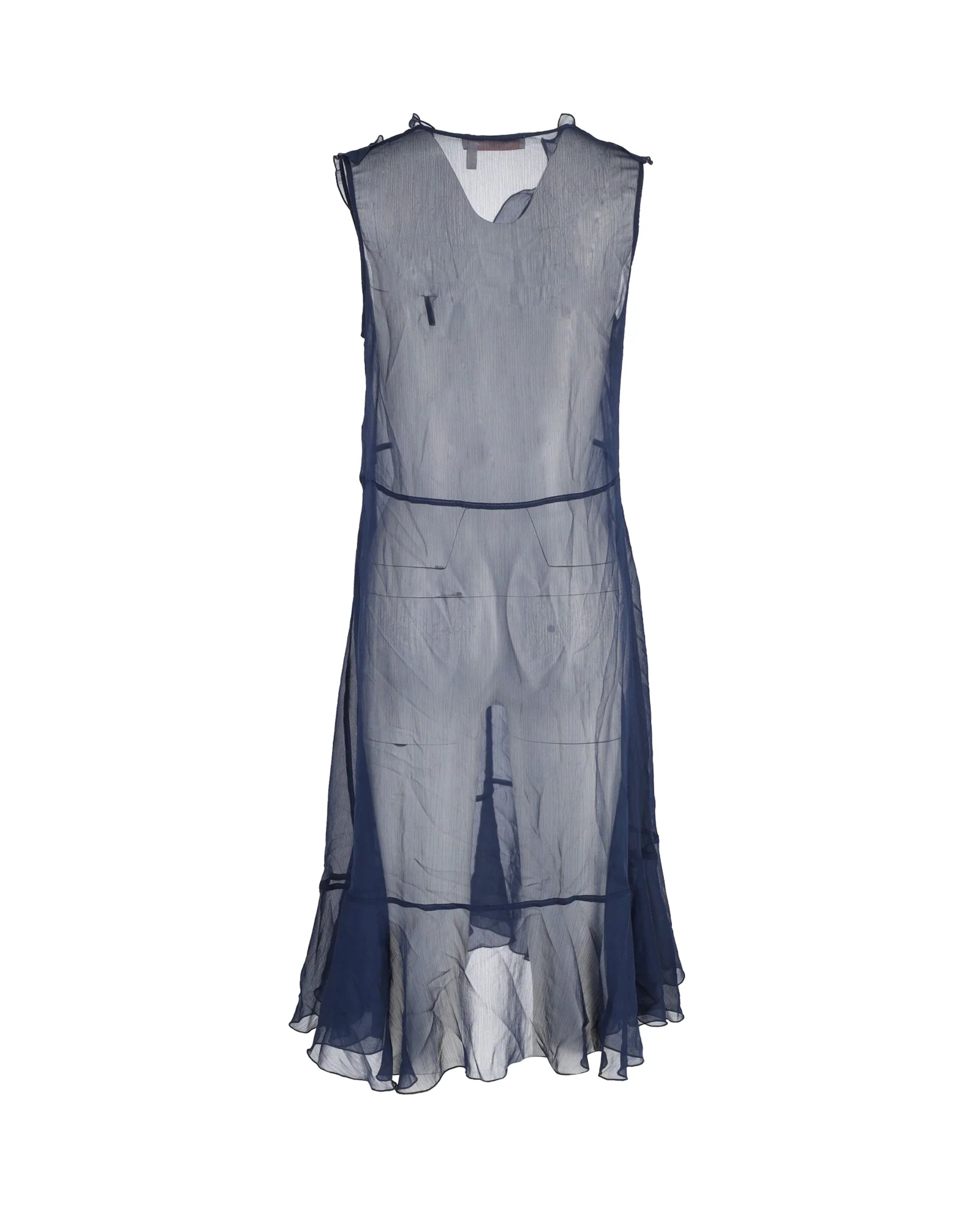Women's See by Chloé Velvet Trimmed Ruffled Chiffon Dress in Navy Blue Polyester - Image 3