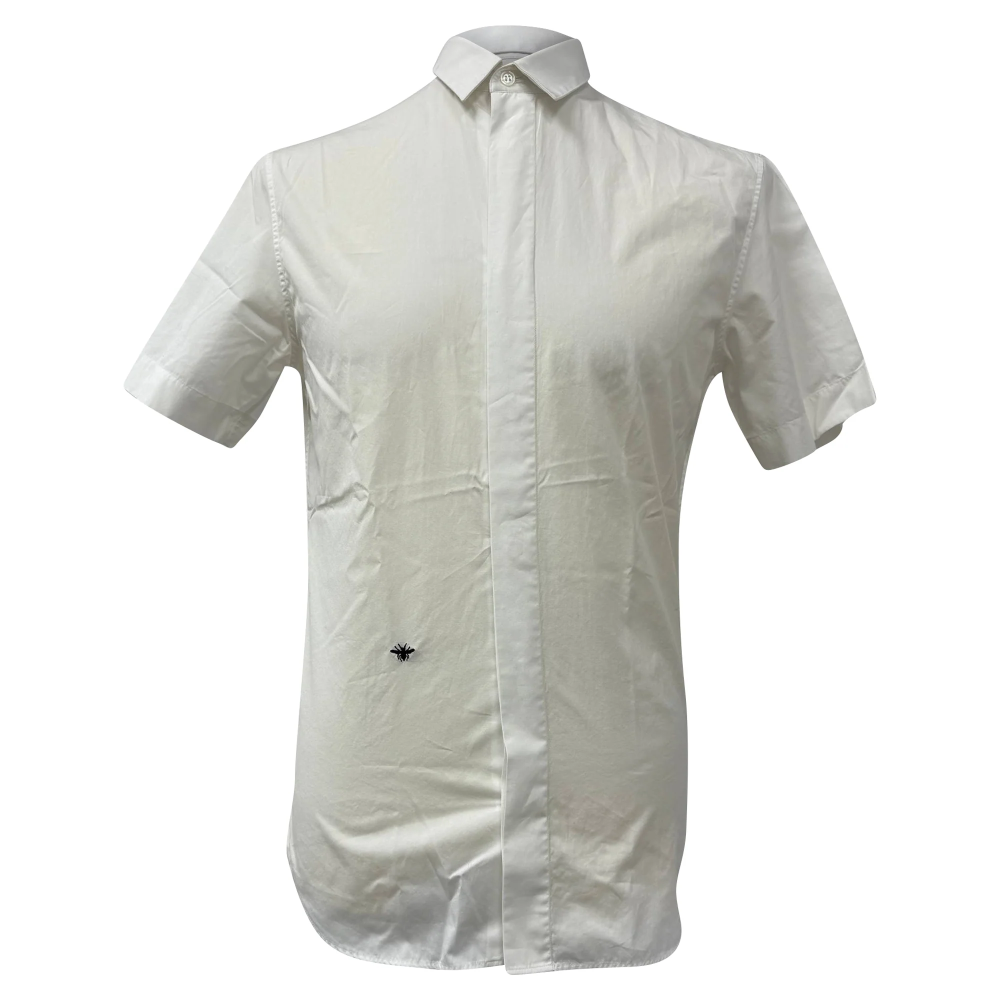 Men's  Dior Bee-Embroidered Short-Sleeved Shirt in White Cotton