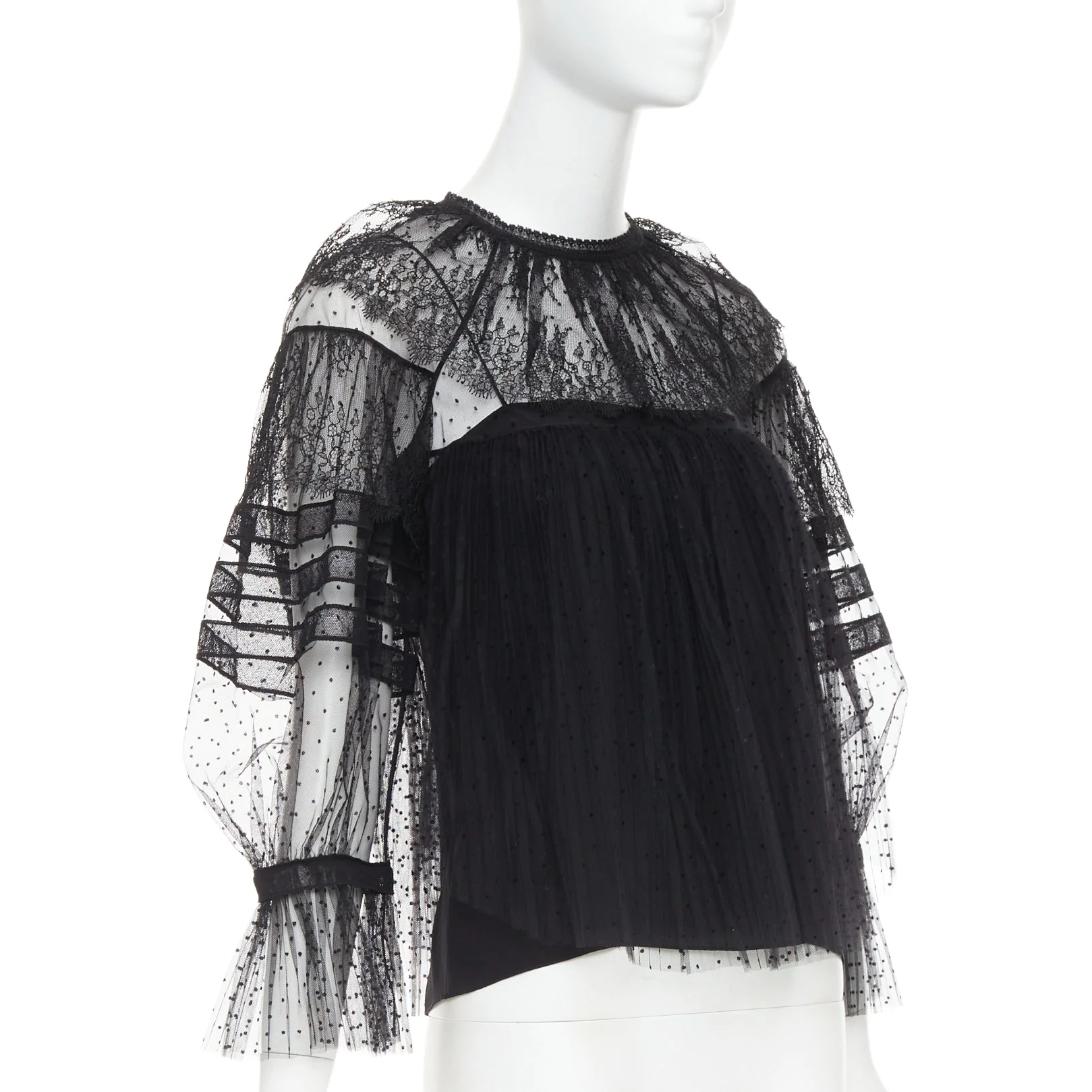 Women's Christian Dior black sheer polka dot Victorian top - Image 9