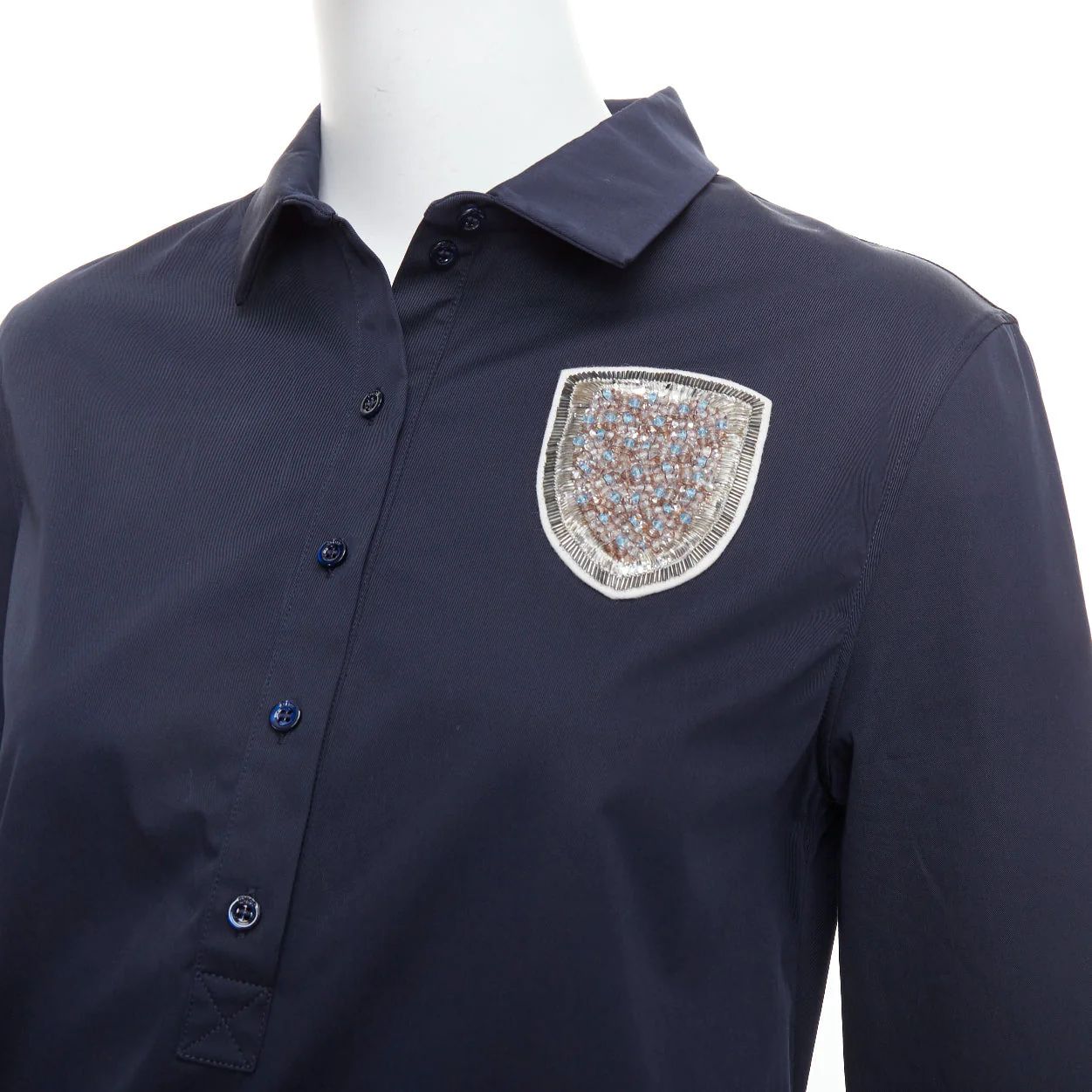 Women's Christian Dior cotton beaded crest badge button down dress - Image 8