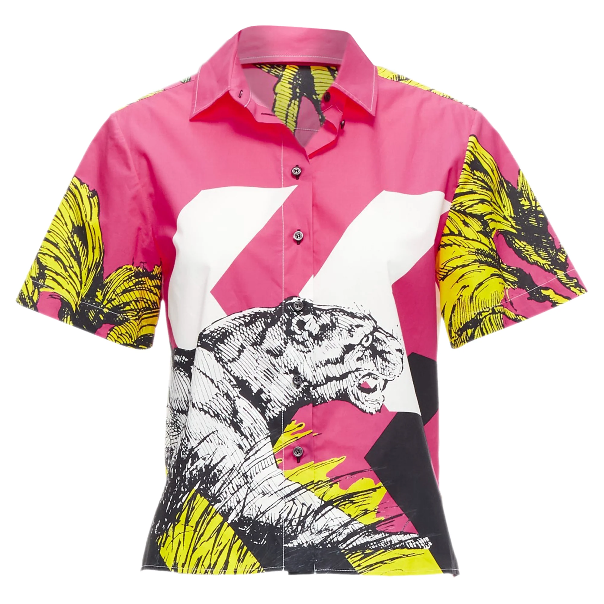 Women's Christian Dior D-Jungle Pop Tiger print poplin short sleeve shirt
