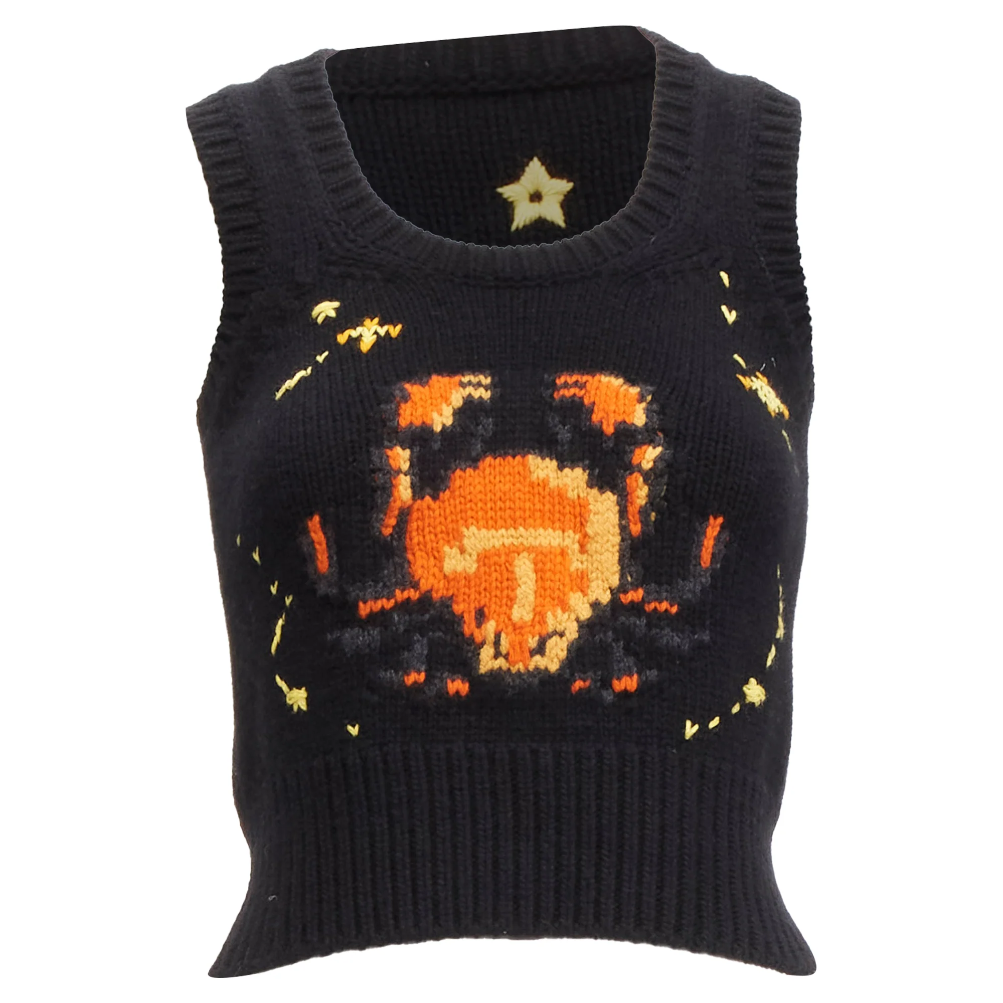 Women's Christian Dior Pixel Zodiac Cancer Cashmere Intarsia Cropped Vest