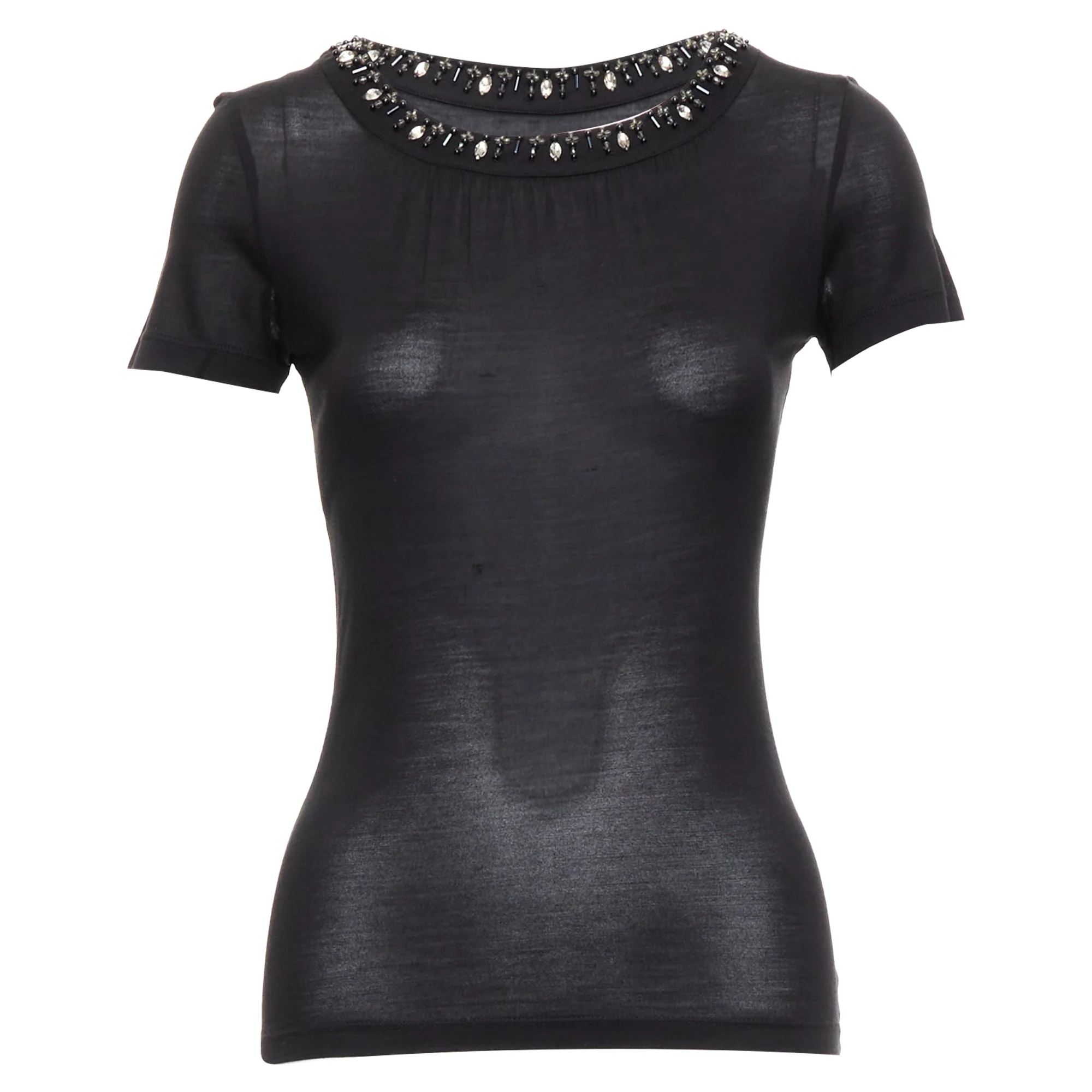 Women's Christian Dior Silk Glass Pvc Beaded Collar Tshirt