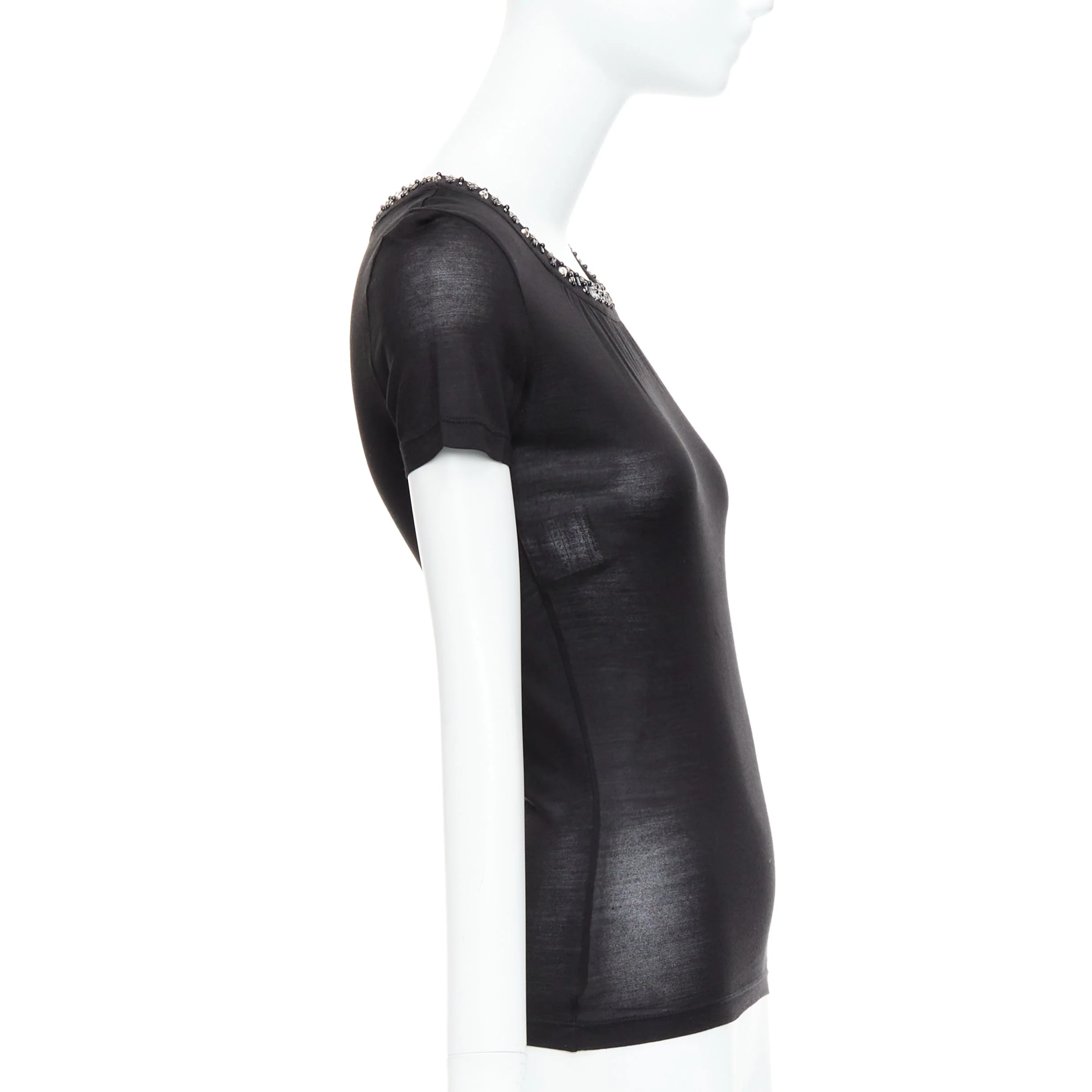 Women's Christian Dior Silk Glass Pvc Beaded Collar Tshirt - Image 10