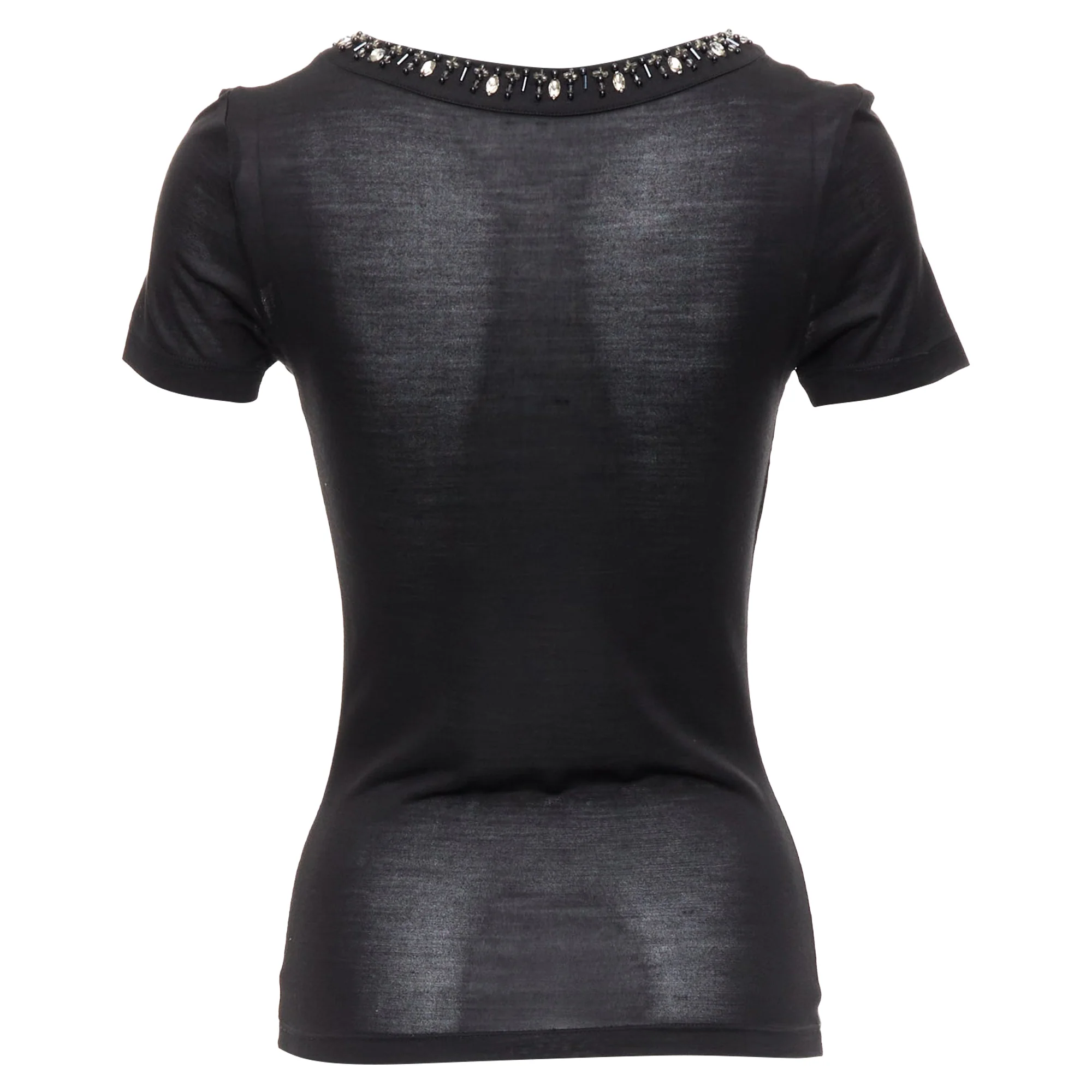 Women's Christian Dior Silk Glass Pvc Beaded Collar Tshirt - Image 5