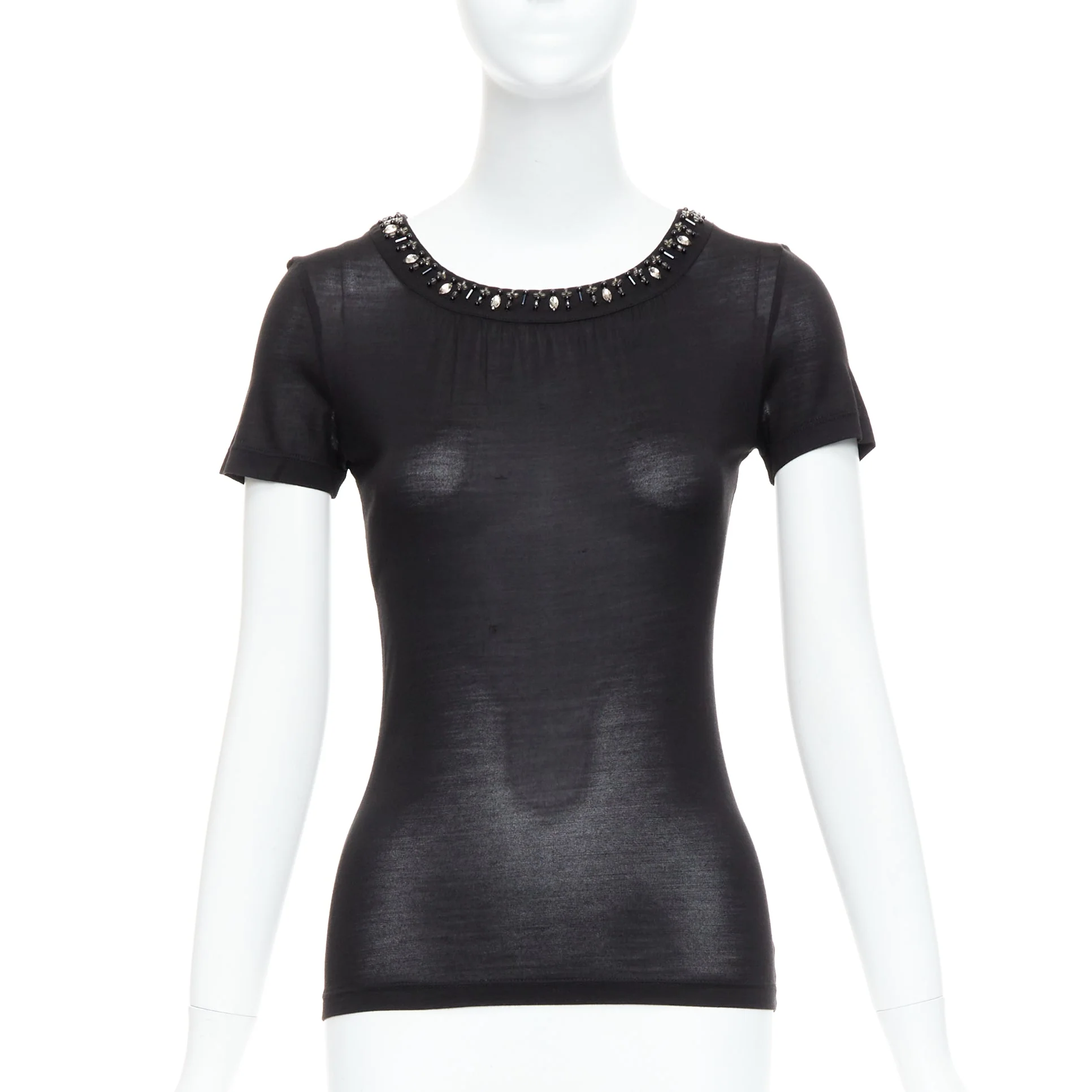 Women's Christian Dior Silk Glass Pvc Beaded Collar Tshirt - Image 7