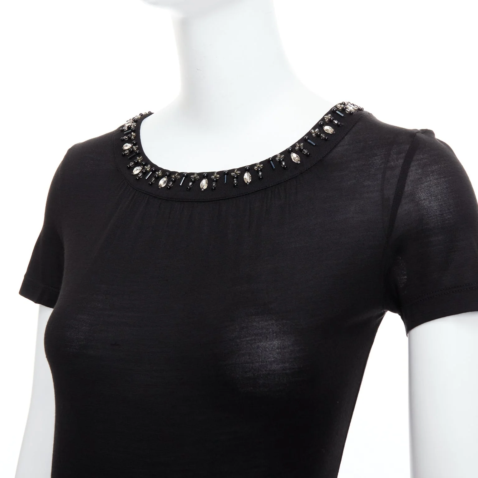 Women's Christian Dior Silk Glass Pvc Beaded Collar Tshirt - Image 8