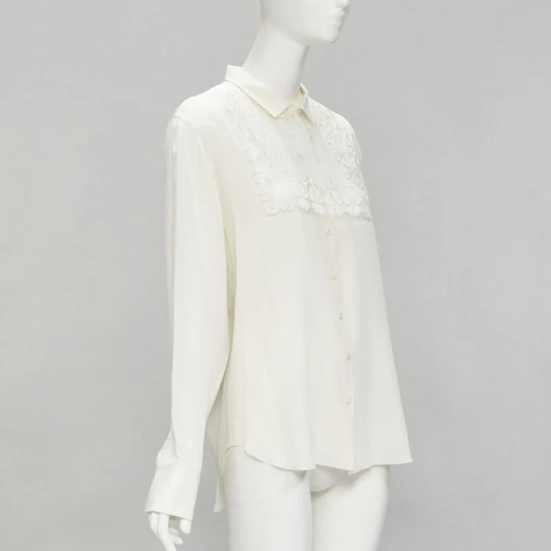 Women's Christian Dior silk sheer floral embroidery long sleeve shirt - Image 9