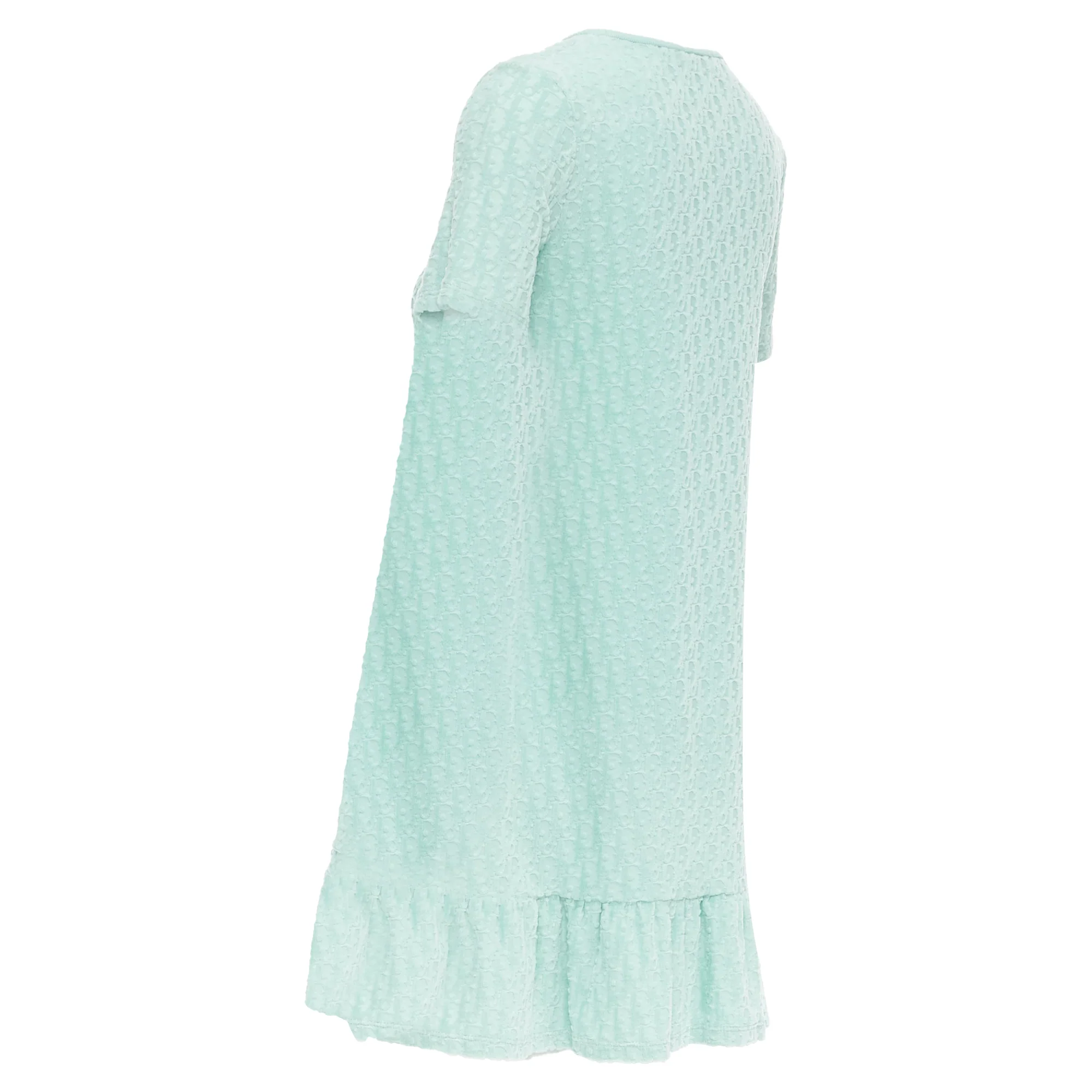 Women's Christian Dior turquoise cotton velour monogram frill mini dress - Image 6