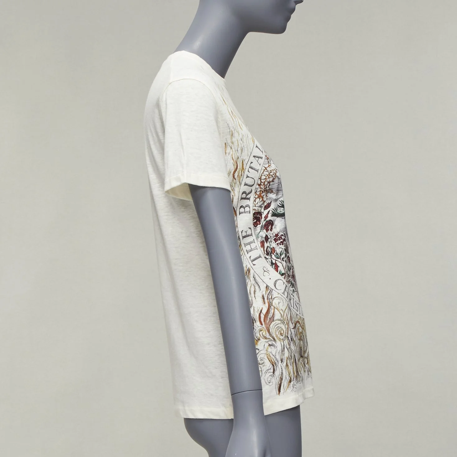 Women's Dior Brutal Journey Of The Heart Graphic Print Ecru Cotton Linen Tshirt - Image 10