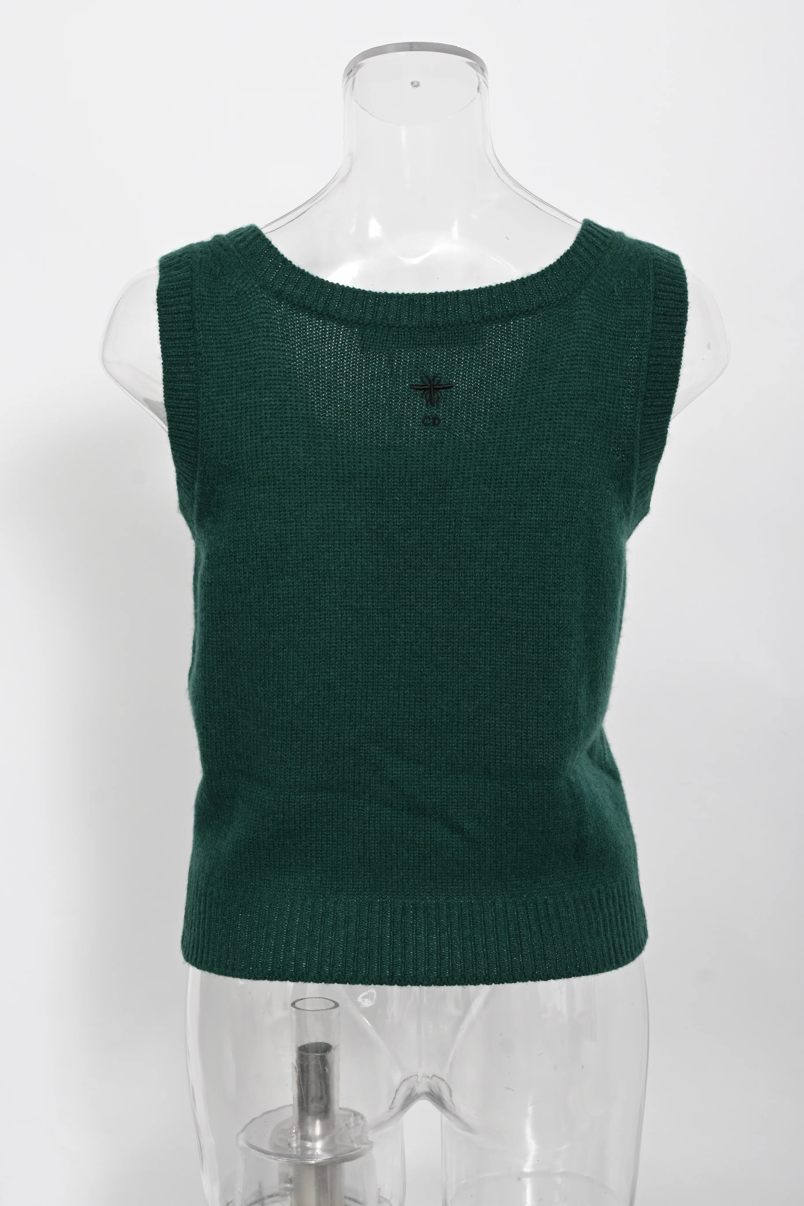Women's Dior CD Embroidered Knitted Tank Top in Olive Cashmere - Image 8