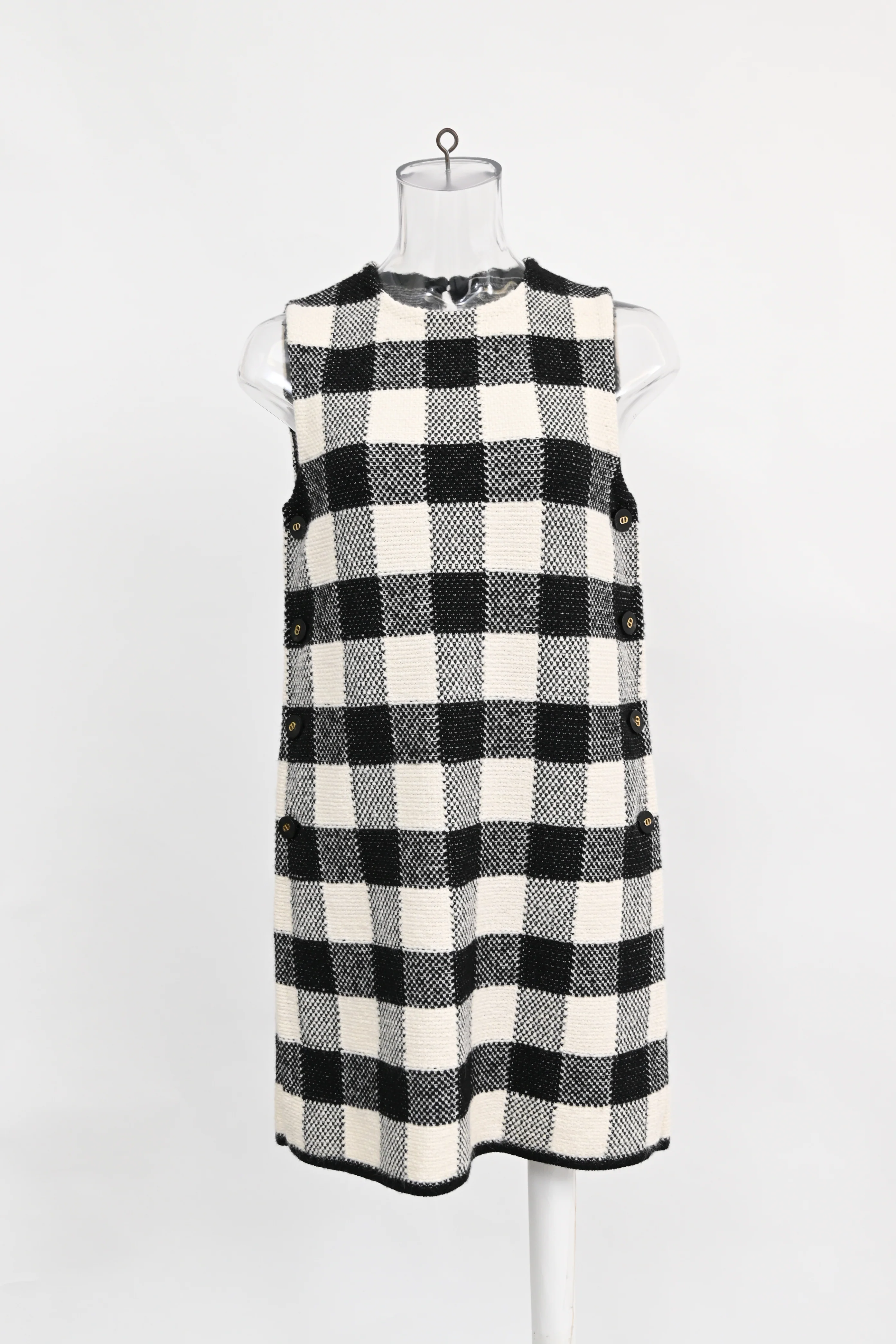 Women's Dior Gingham Mini Dress in White Wool - Image 6