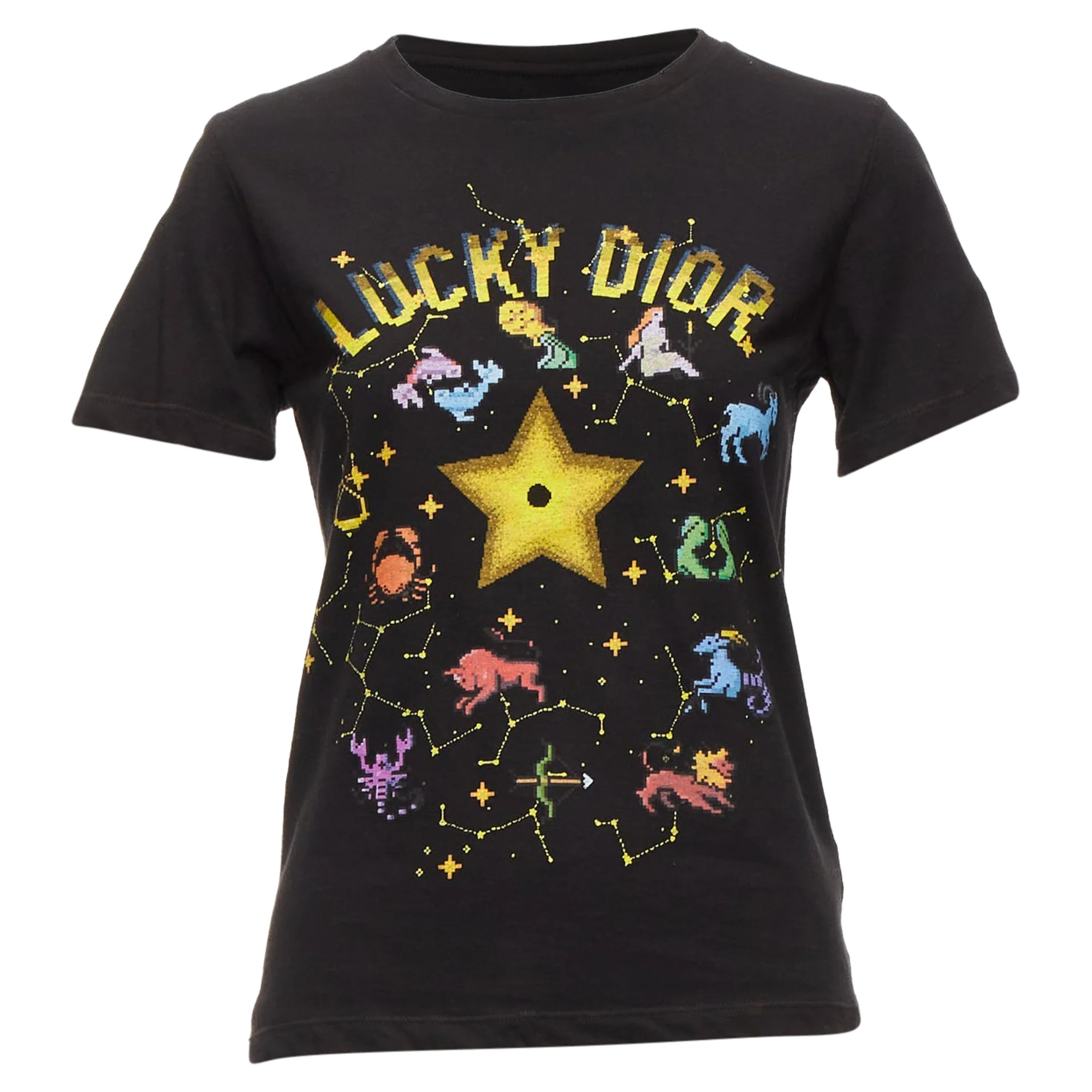 Women's DIOR Lucky Dior yellow logo astrology star bee print crew neck tshirt XS
