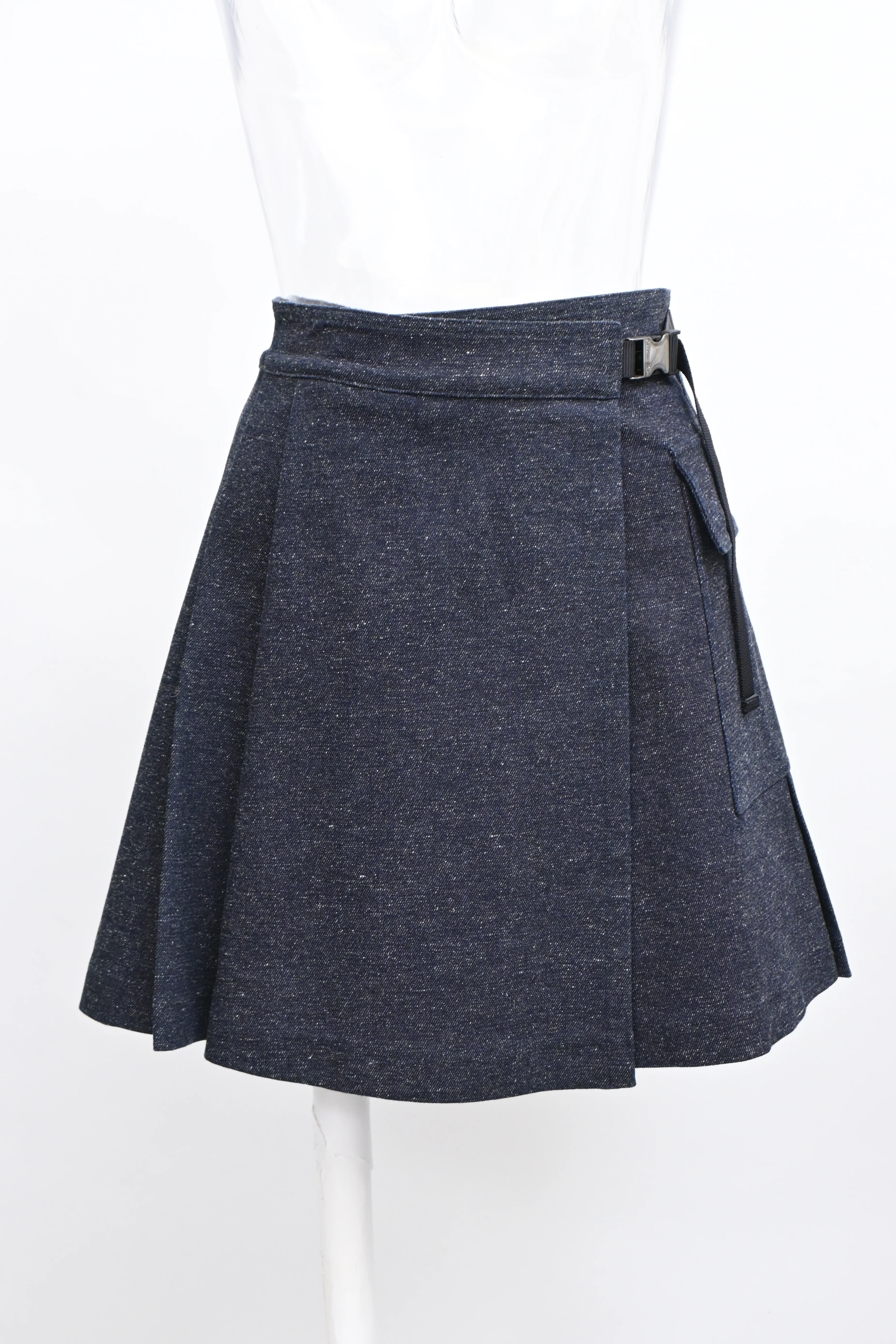 Women's Dior Pleated Mini Wrap Skirt in Navy Blue Cotton - Image 5