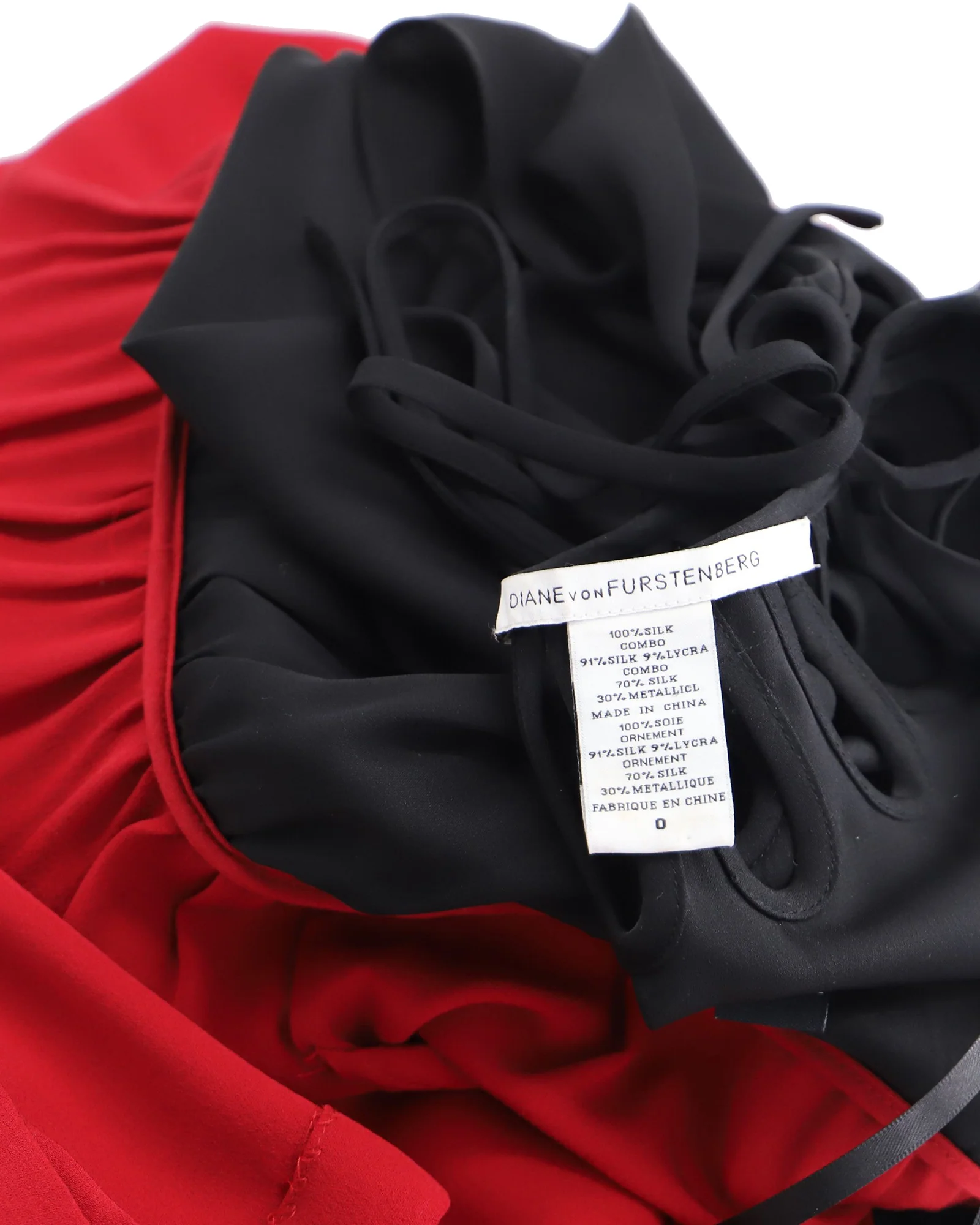 Women's Diane von Furstenberg Color Block Midi Dress in Black and Red Silk - Image 4