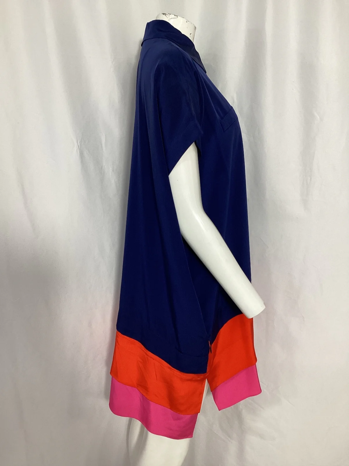 Women's Diane Von Furstenberg Hatsu Layered Colorblock Crepe De Chine Mini Shirt Dress in Navy Blue Silk - Image 8
