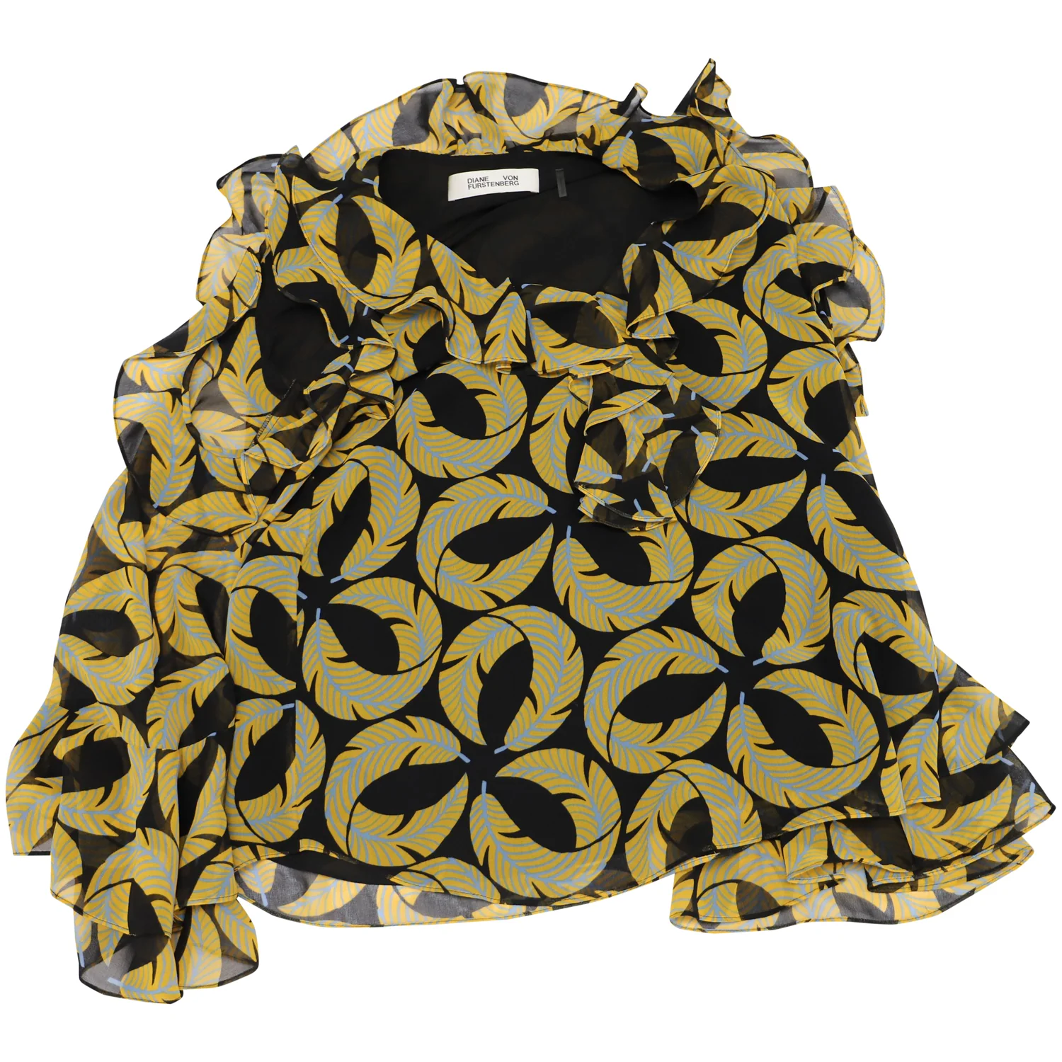 Women's Diane Von Furstenberg Ruffled Blouse with Cut Out Shoulder Bell Sleeves in Multicolor Polyester - Image 3