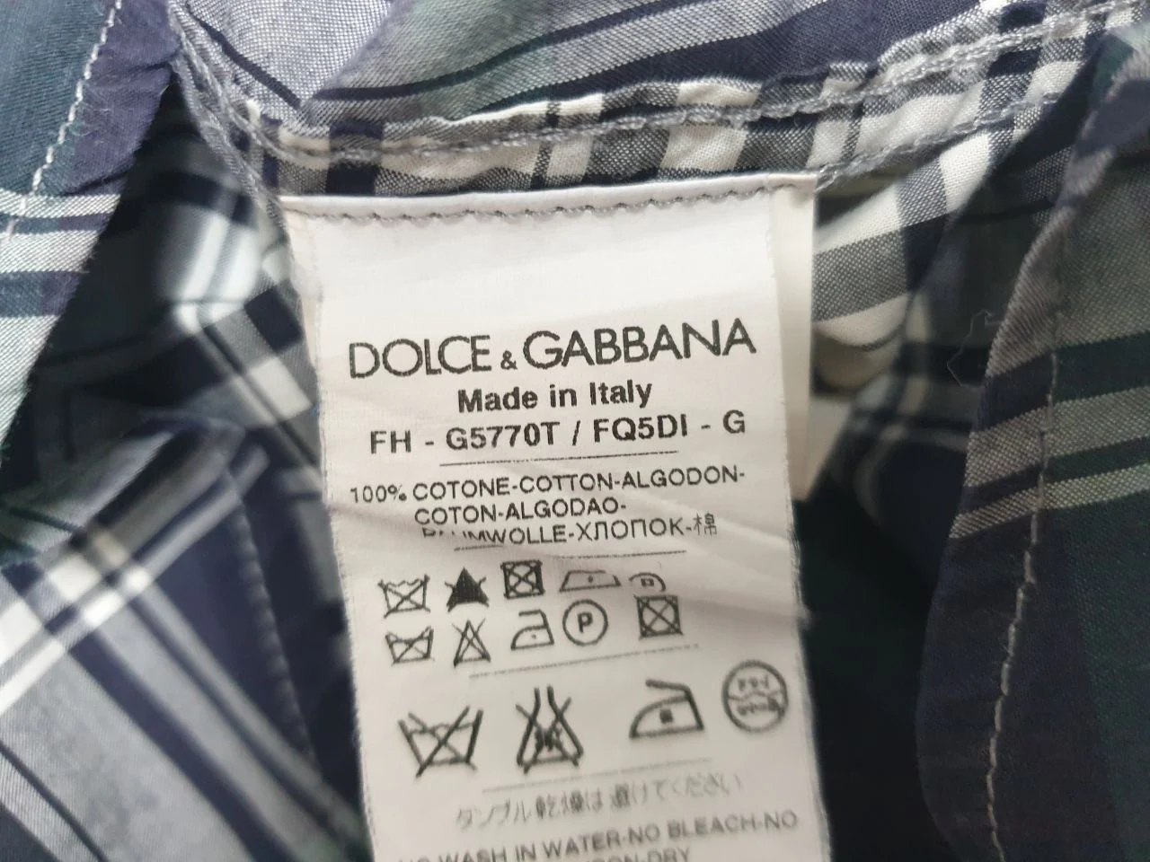 Men's Dolce & Gabbana Gold Checked Button-Down Long Sleeve Shirt in Navy Blue Cotton - Image 10