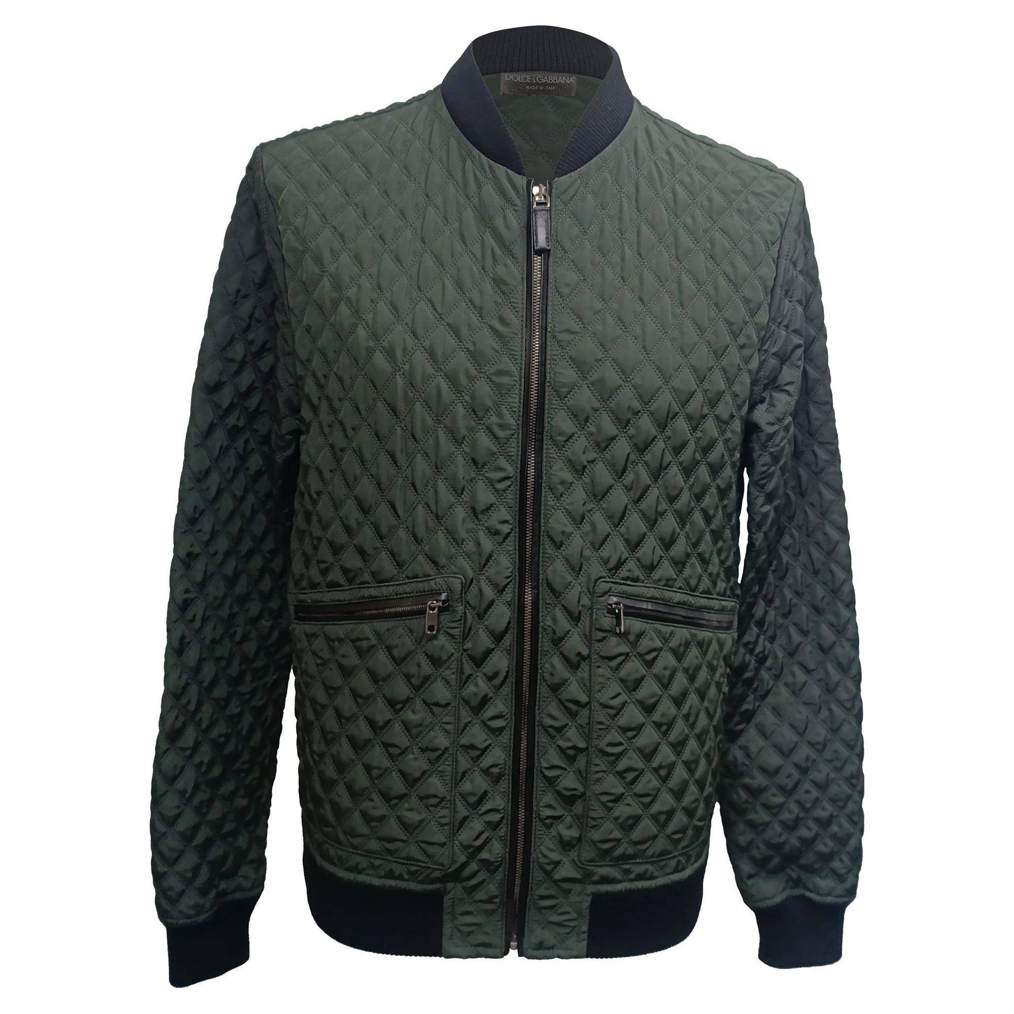 Men's Dolce & Gabbana Quilted Bomber Jacket in Olive Polyamide