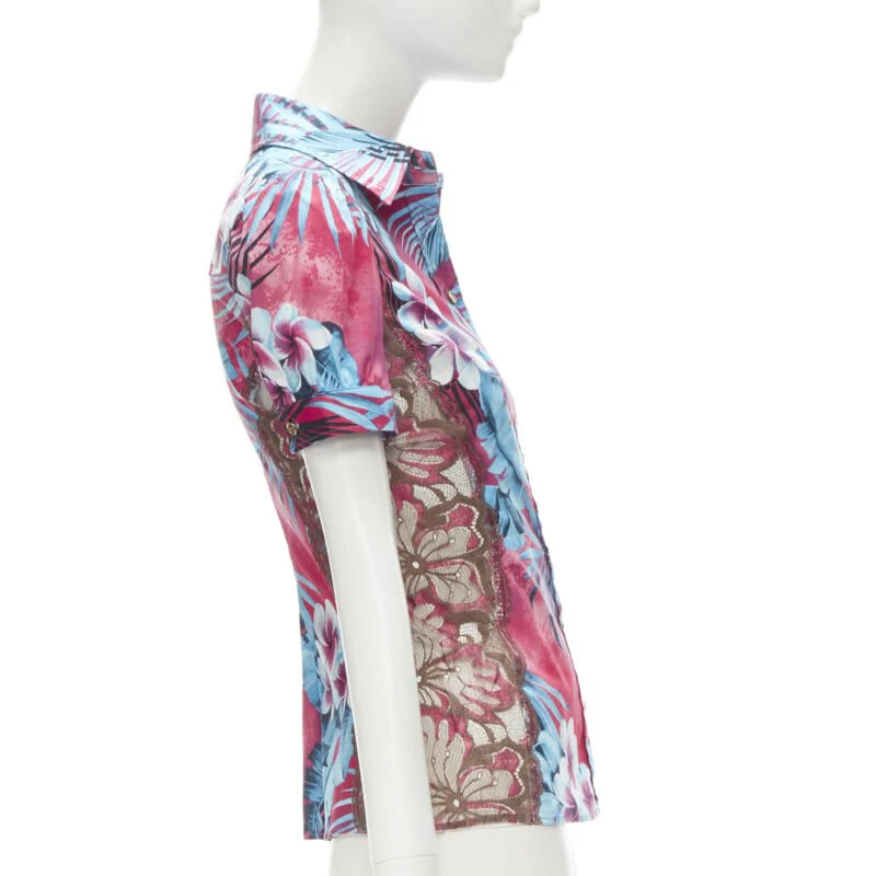 Women's D&G Dolce & Gabbana sheer lace panel side Hawaiian shirt - Image 10
