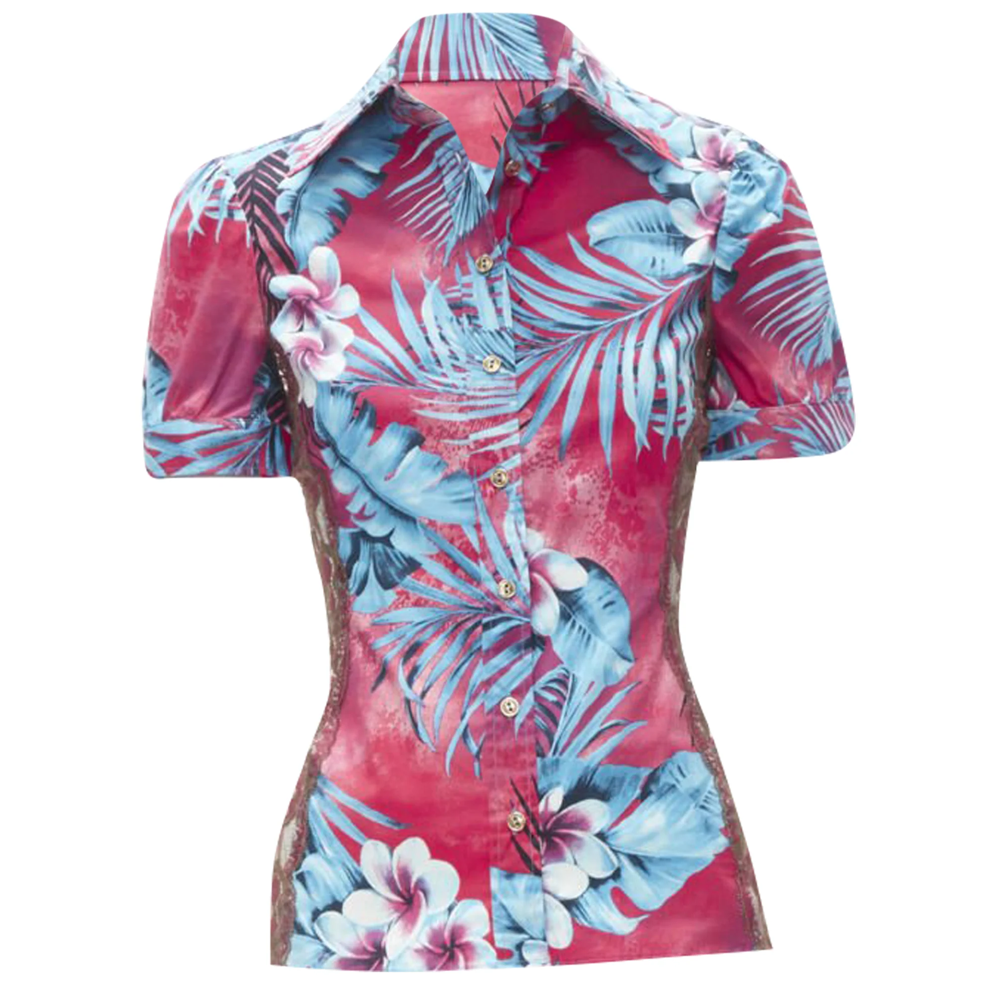 Women's D&G Dolce & Gabbana sheer lace panel side Hawaiian shirt - Image 3