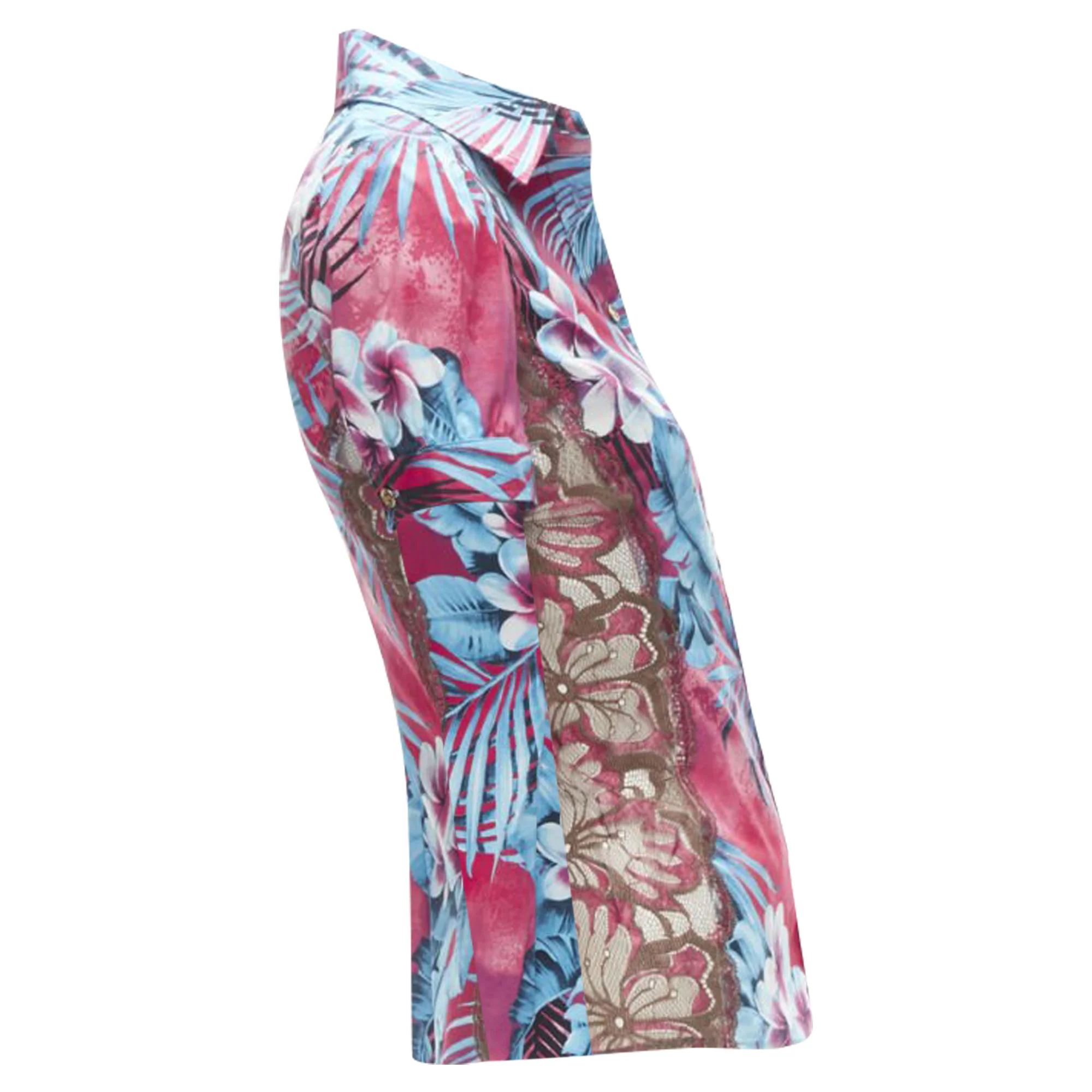 Women's D&G Dolce & Gabbana sheer lace panel side Hawaiian shirt - Image 4