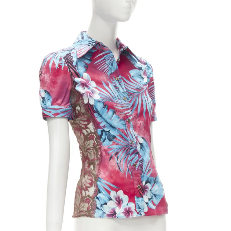 Women's D&G Dolce & Gabbana sheer lace panel side Hawaiian shirt - Image 7