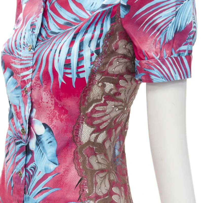 Women's D&G Dolce & Gabbana sheer lace panel side Hawaiian shirt - Image 8