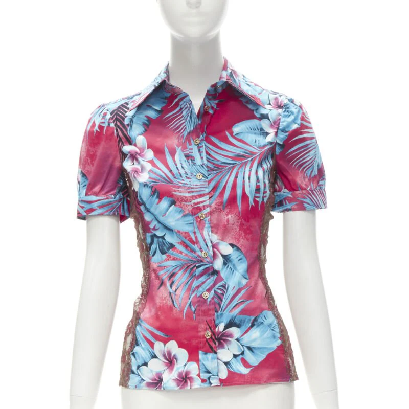Women's D&G Dolce & Gabbana sheer lace panel side Hawaiian shirt - Image 9