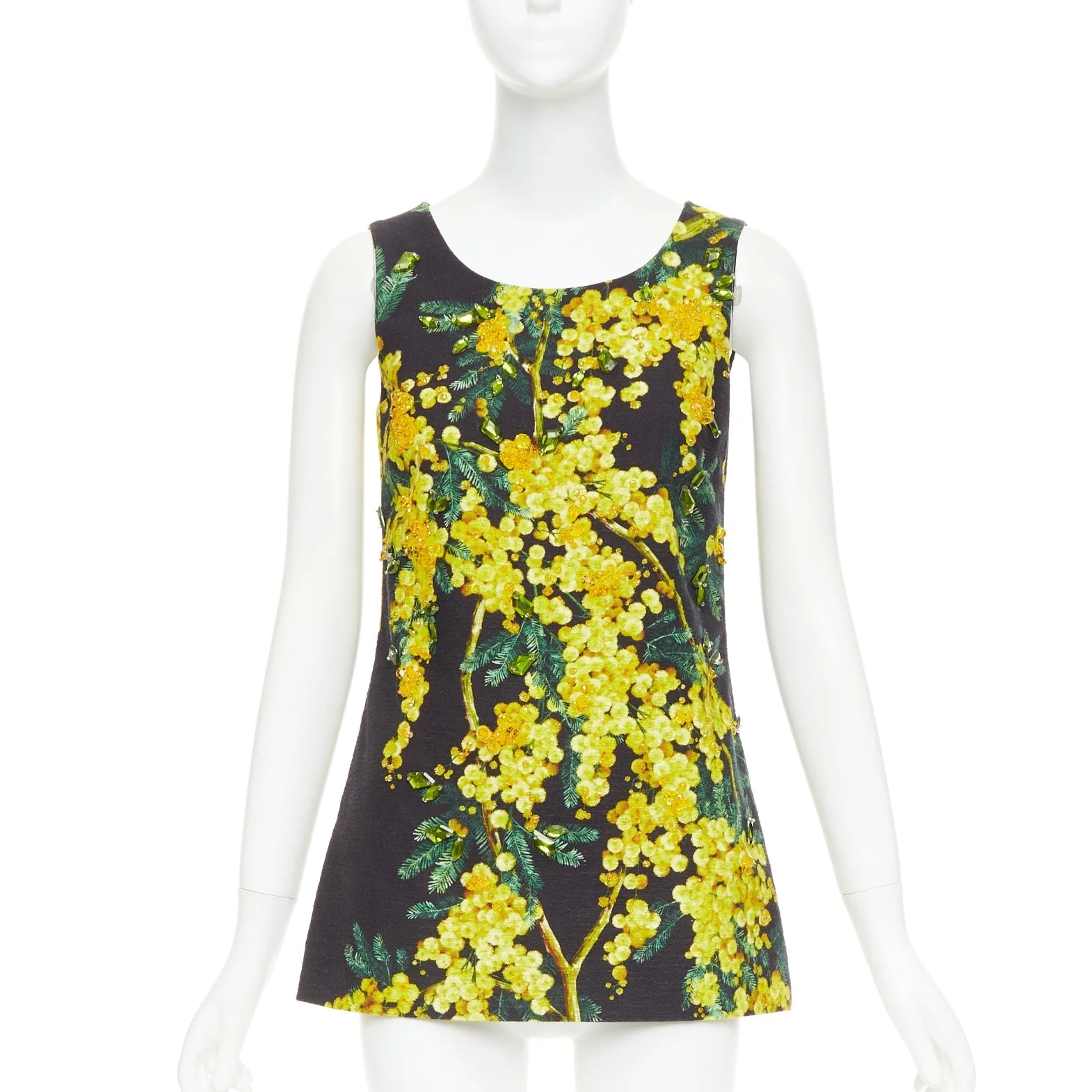 Women's Dolce Gabbana beaded mimosa acacia print floral tunic