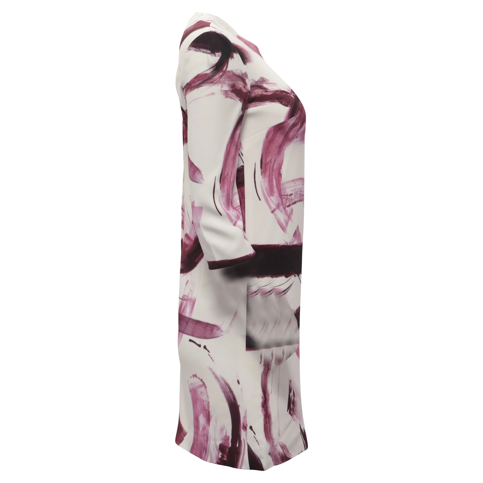 Women's Dolce & Gabbana Brush Stroke Printed Mini Dress in Burgundy Viscose - Image 3