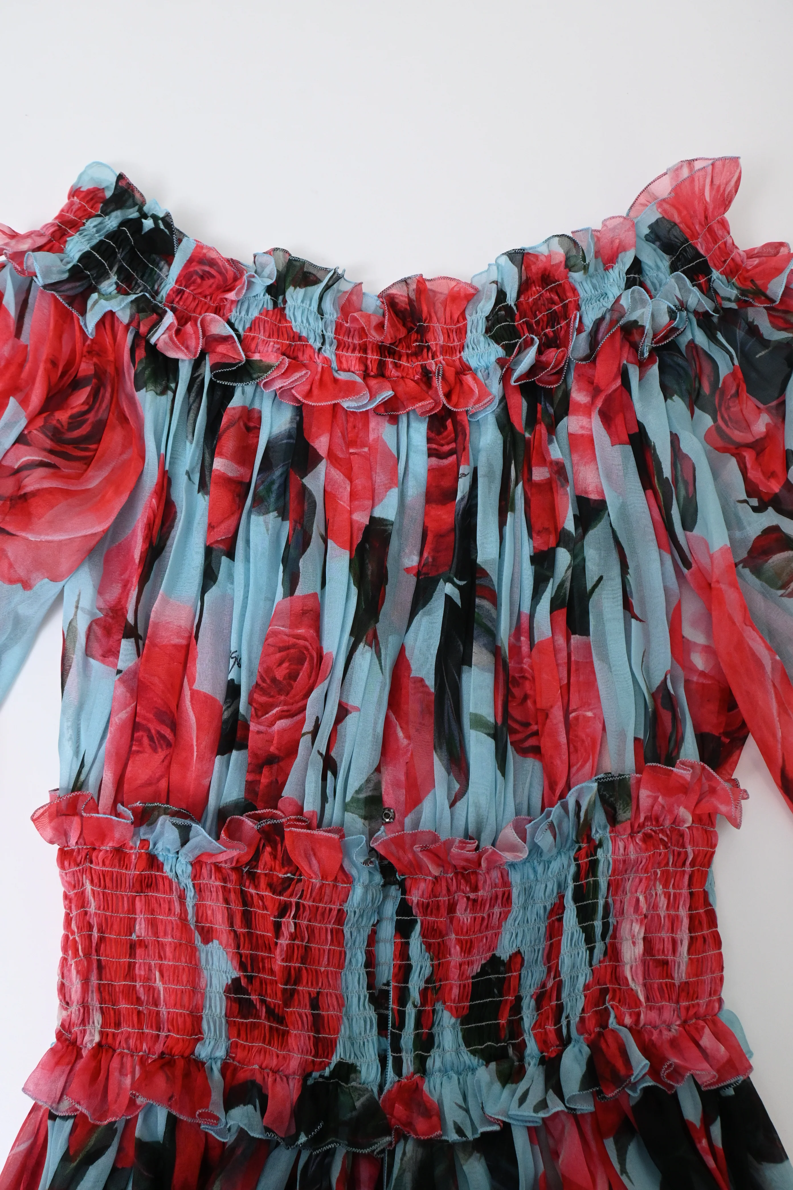 Women's Dolce & Gabbana Cold-Shoulder Floral-Print Mini Dress in Multicolor Silk - Image 10