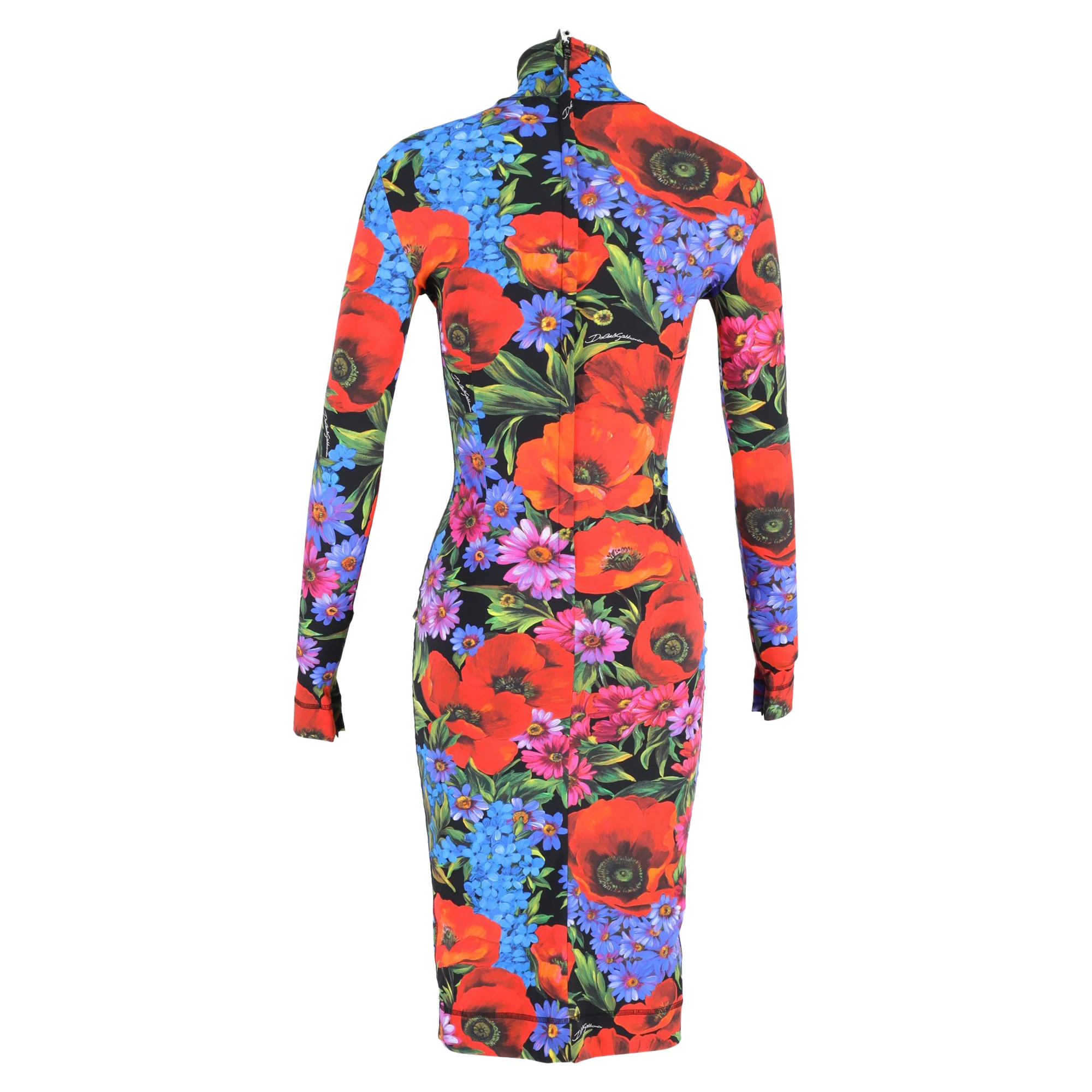 Women's Dolce & Gabbana Floral Print Turtleneck Bodycon Dress in Multicolor Polyamide - Image 3